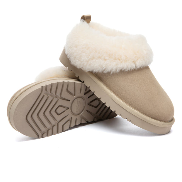 EverUgg Fluffy Collar UGG ankle slippers with soft, plush interior and cozy design, perfect for comfortable indoor wear.