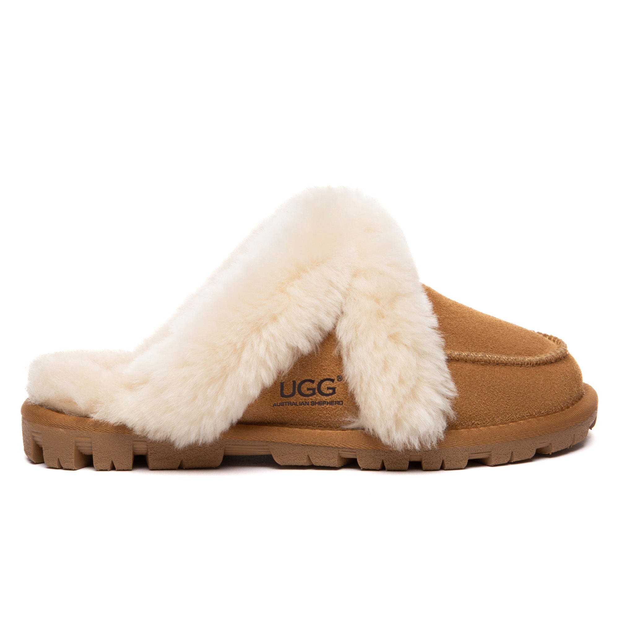 EverUgg Furry Collar Dorian UGG slippers with plush interior and soft fur collar, designed for comfort and casual wear.