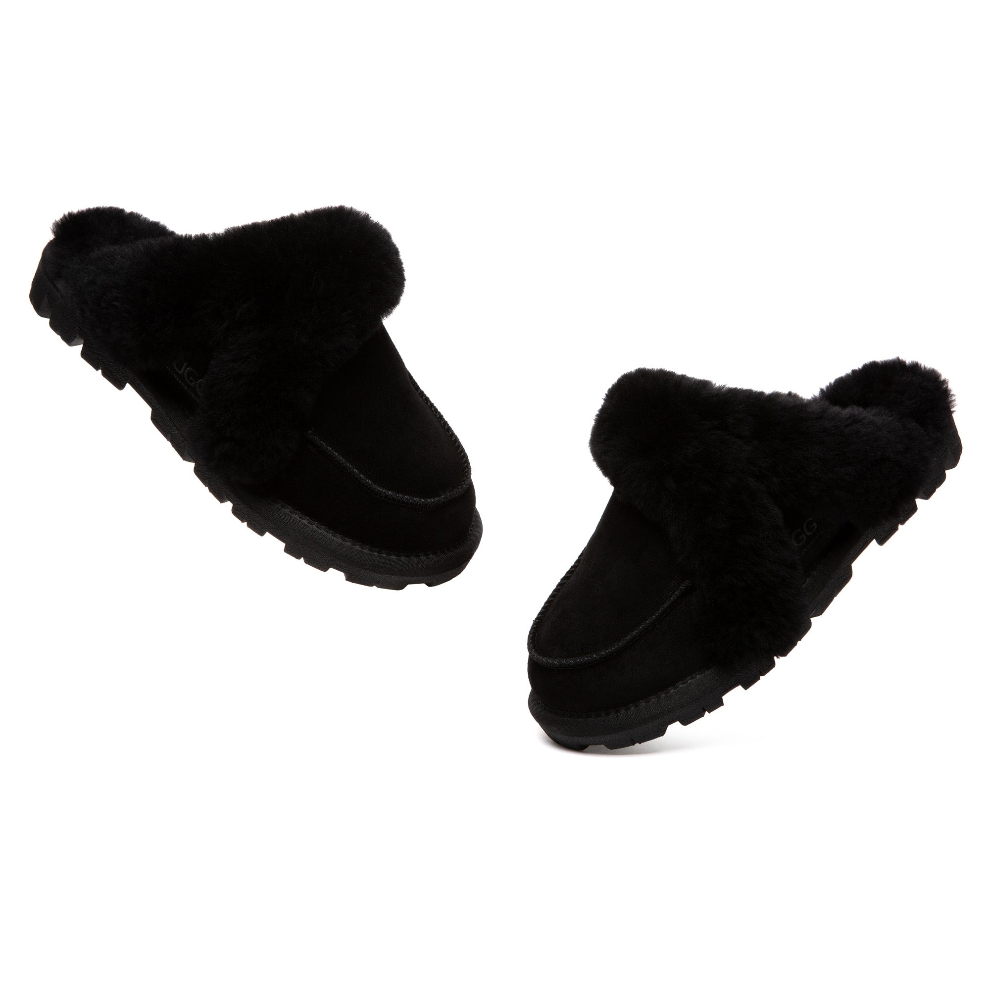 EverUgg Furry Collar Dorian UGG slippers with plush fur collar and soft sole, designed for cozy indoor wear.