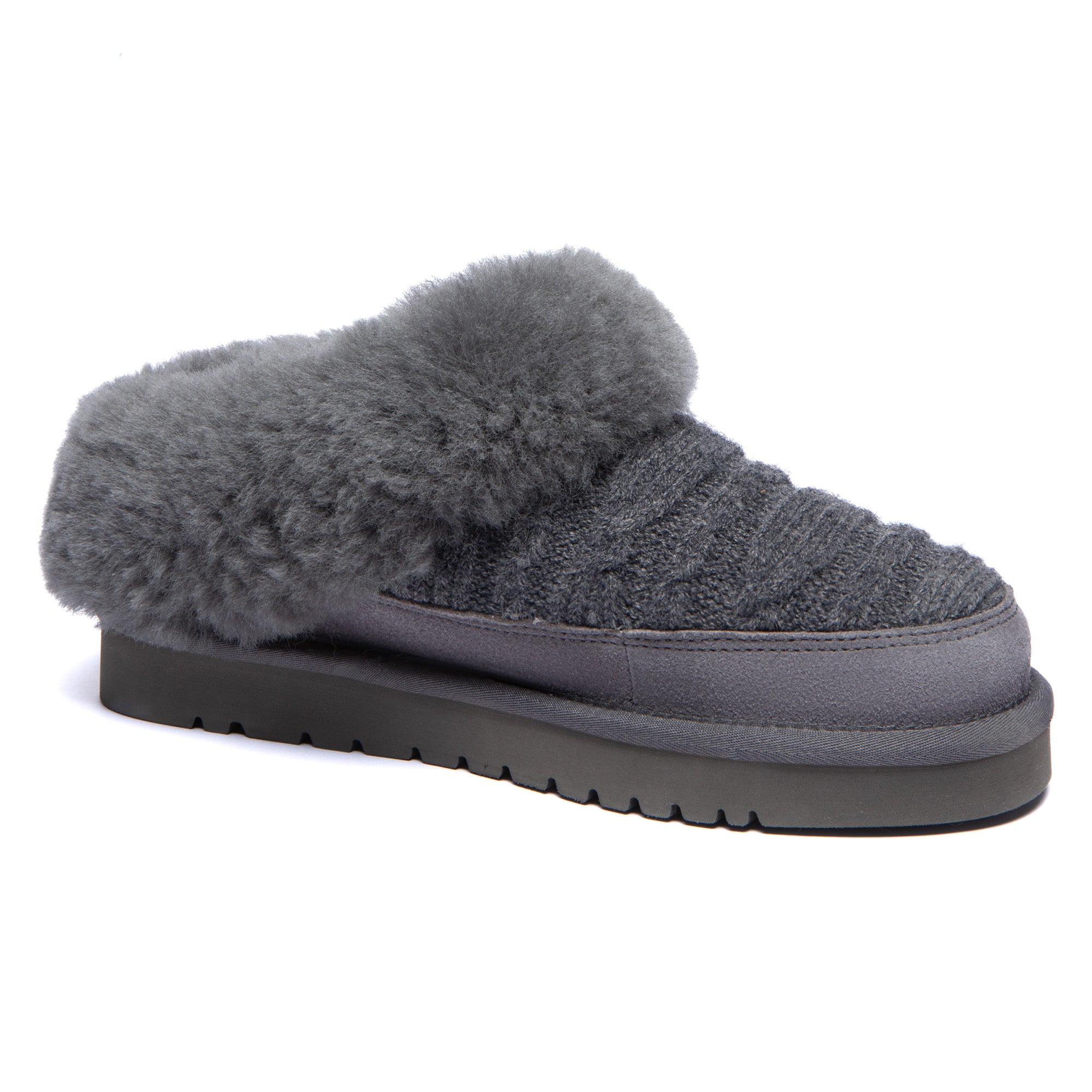 EverUgg knitted suede ankle UGG slippers with cozy design and soft sole, perfect for comfortable indoor wear.