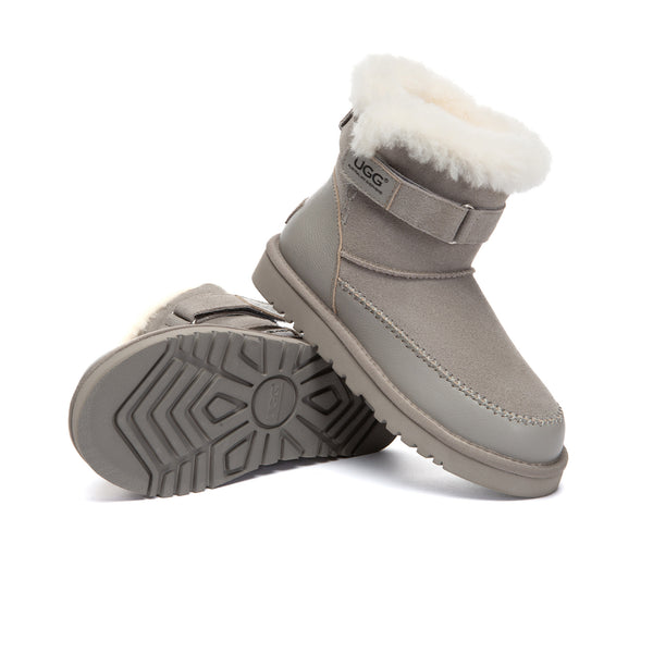 EverUgg buckle strap fashion UGG boots with stylish detailing and cozy design, shown in a close-up image.
