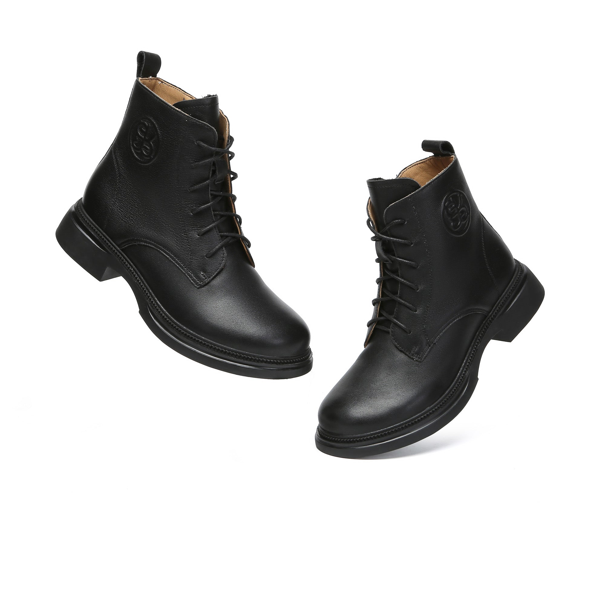 EverUgg Gabriela Lace-Up Leather Ankle Boots with chunky heels and stylish design, featuring laces and smooth leather finish.