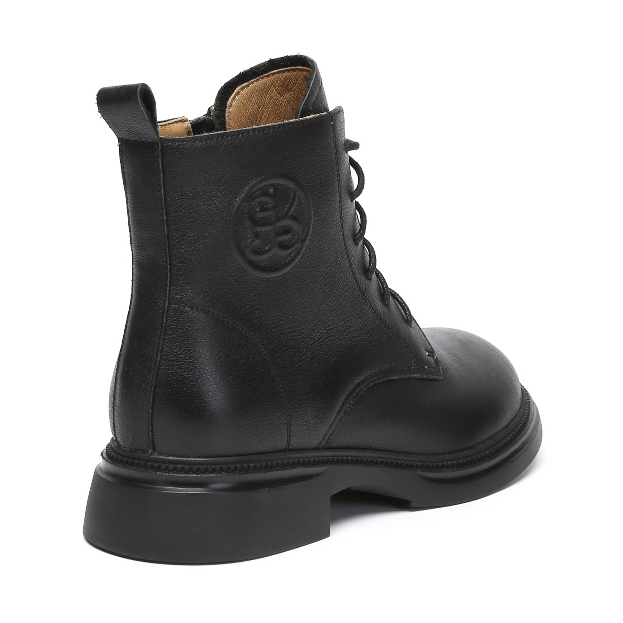 EverUgg Gabriela lace-up leather ankle boots with chunky heel and stylish design, shown on a model's feet.