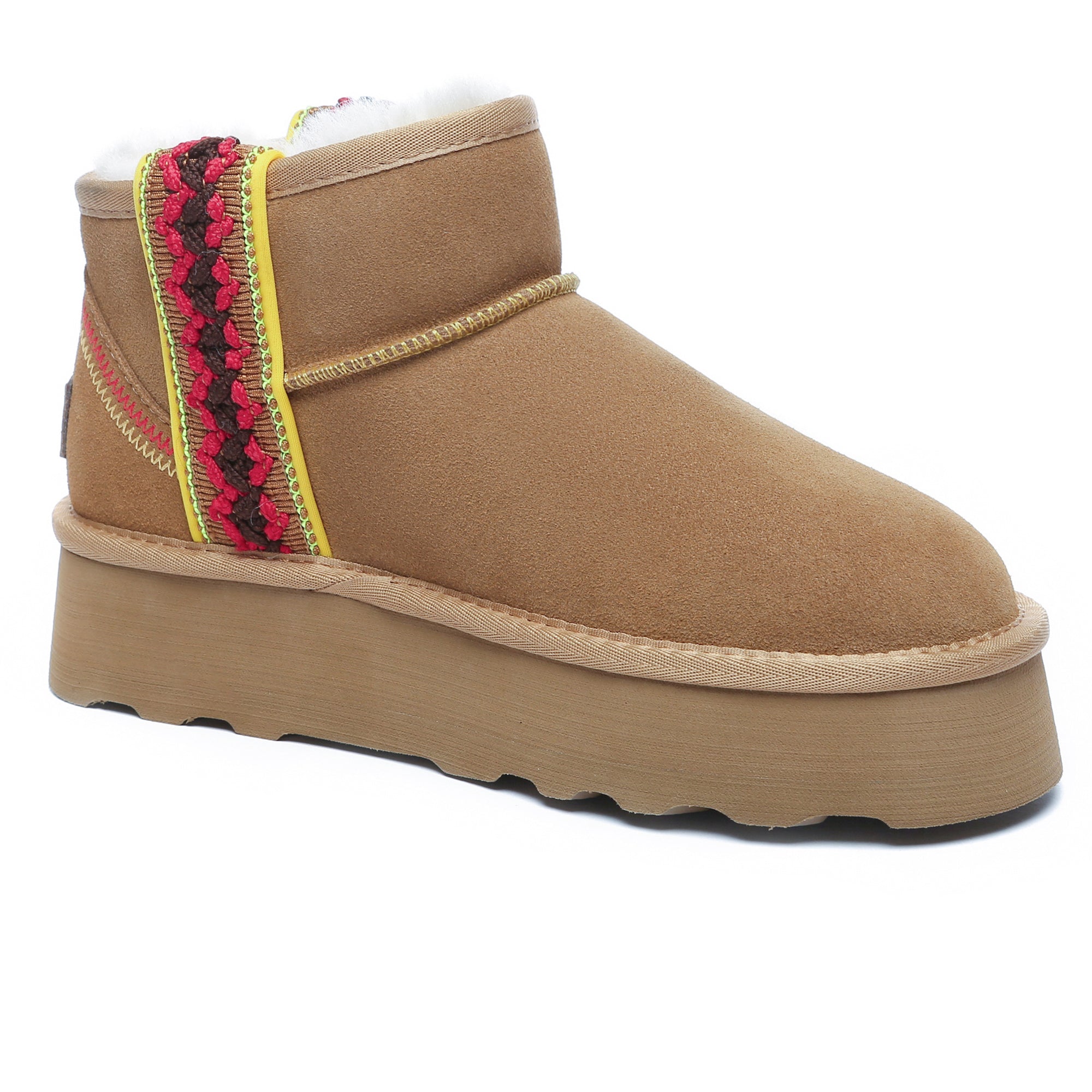 EverUgg Hazel Platform Mini UGG Boots in beige with plush lining and chunky soles, showcasing a stylish and cozy winter footwear design.
