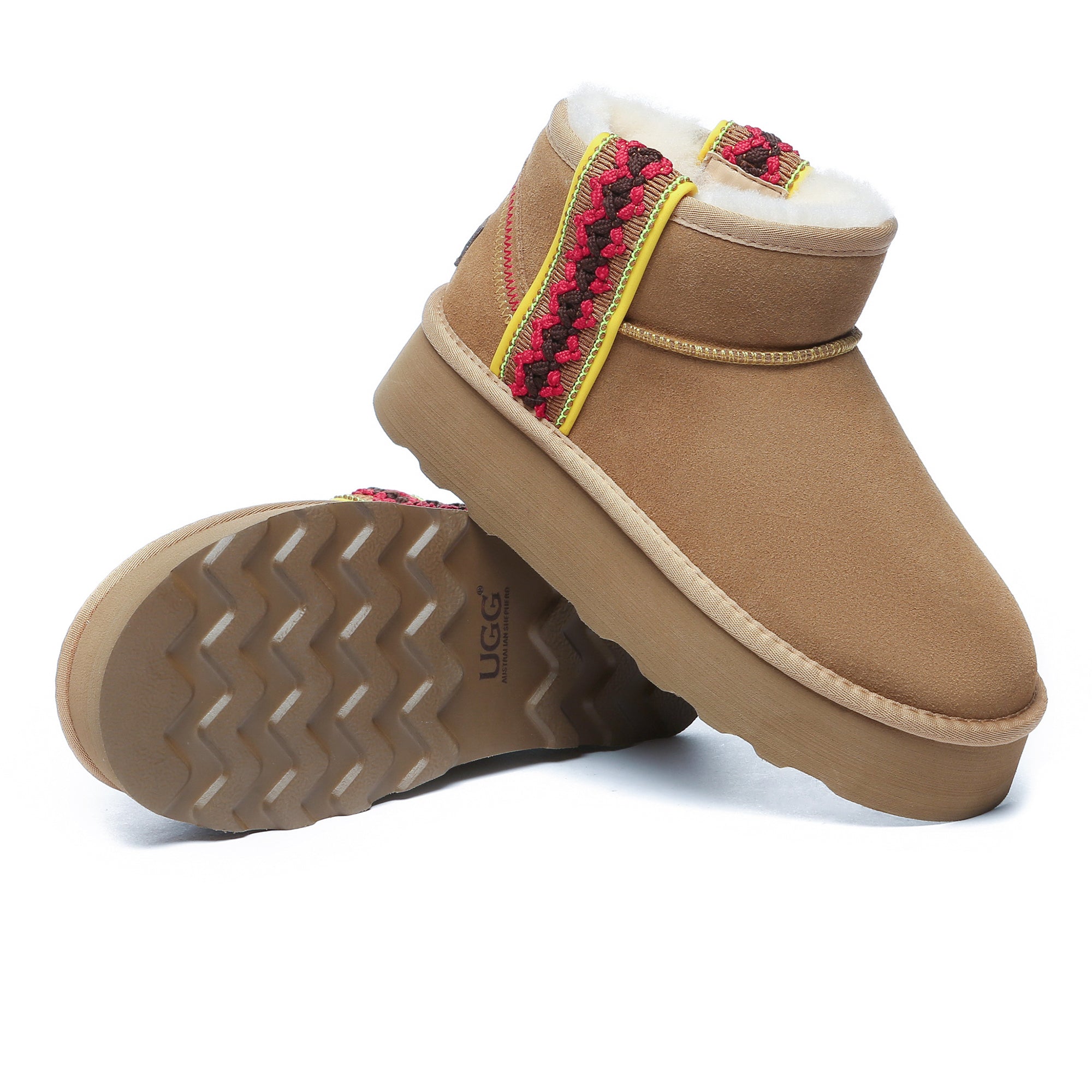 EverUgg Hazel Platform Mini UGG Boots in beige with plush sheepskin lining and chunky platform sole.