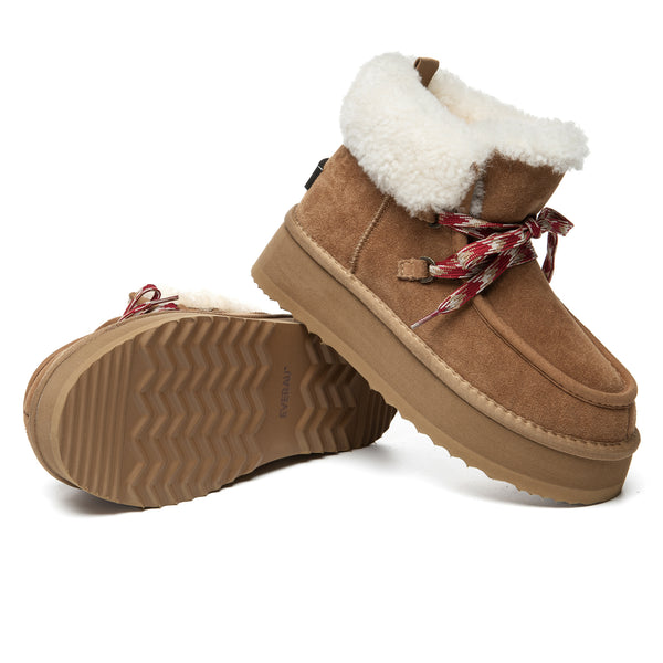EverUgg Honor lace-up platform boots for women featuring classic UGG style, with thick soles and soft leather upper.
