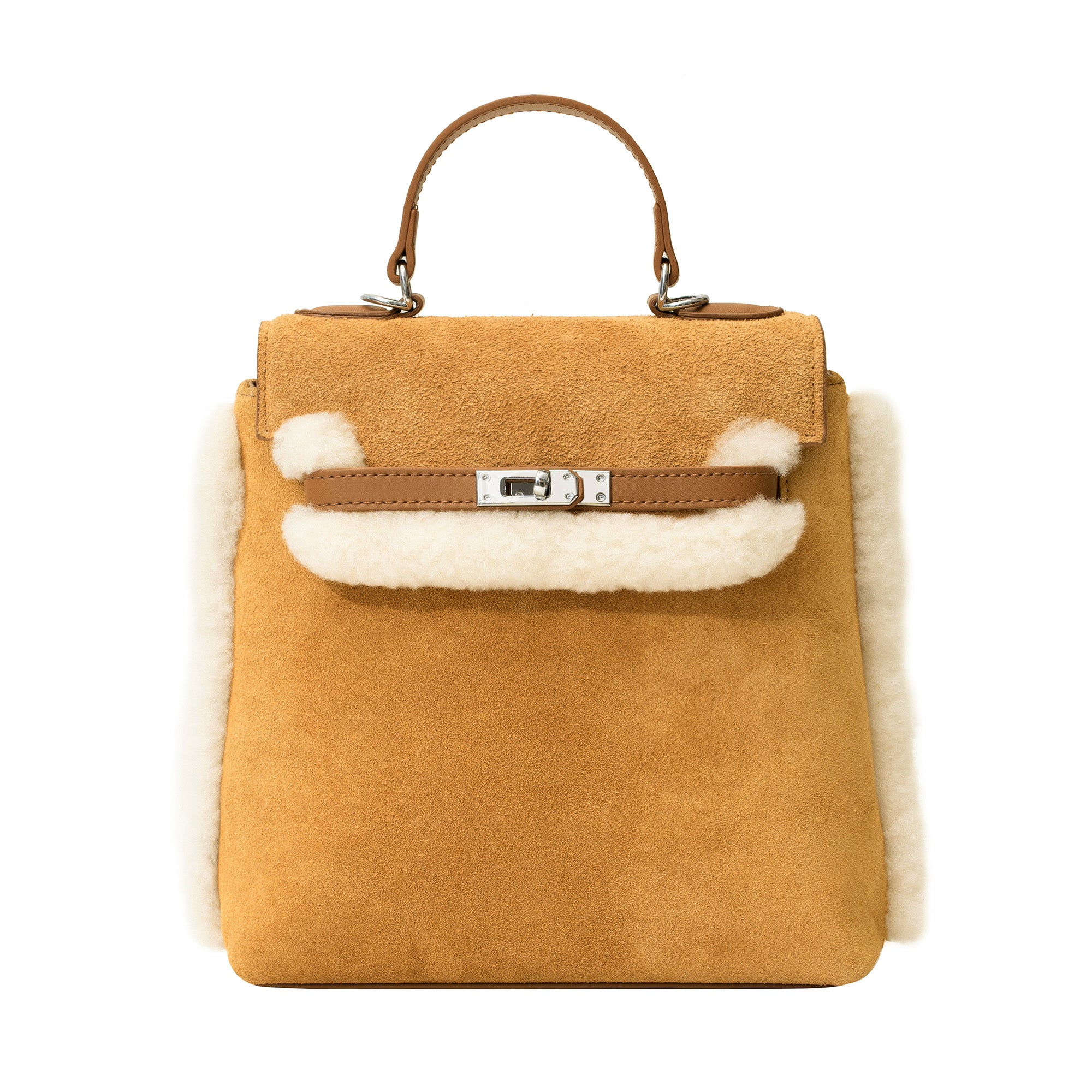 EverUgg Kenny Fluffy Adjustable Strap UGG Backpack showcasing soft, plush exterior with adjustable straps and handbag style design.