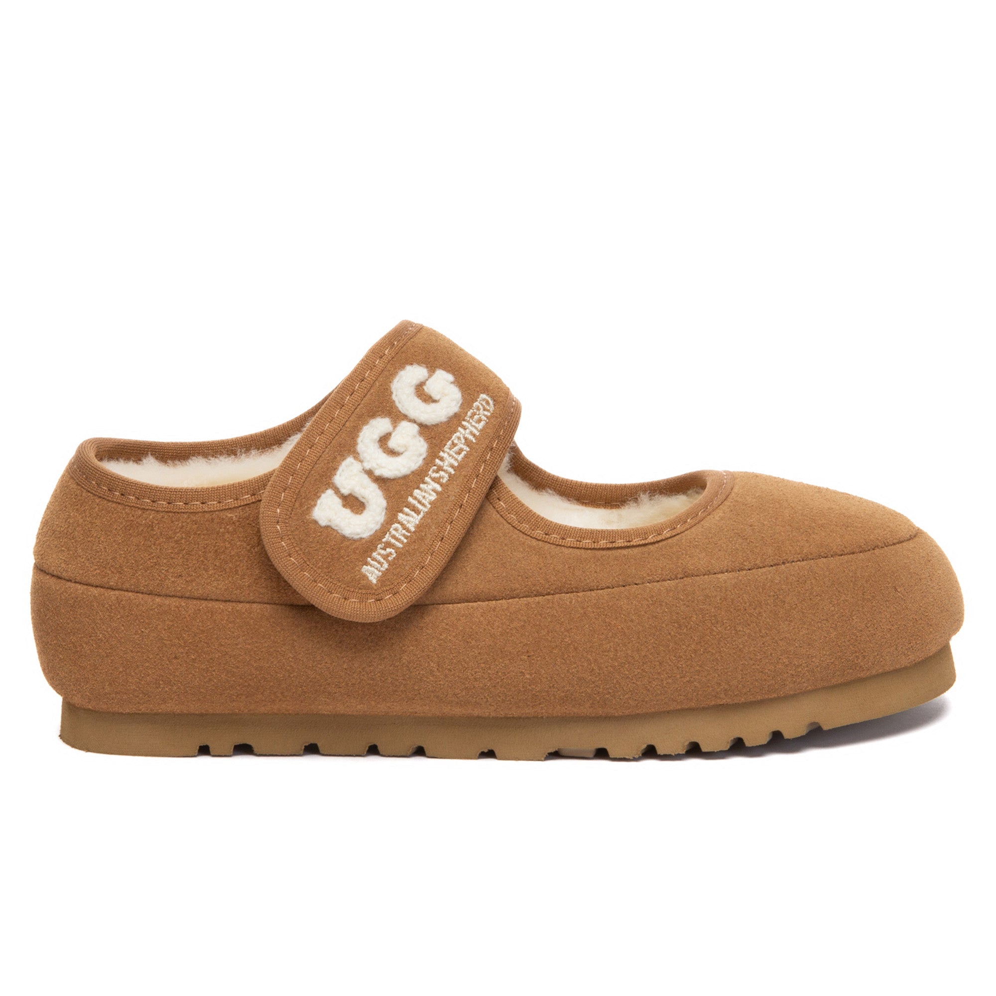 Kids adjustable strap Mary Jane UGG slippers with soft soles and classic design, perfect for comfortable indoor wear.