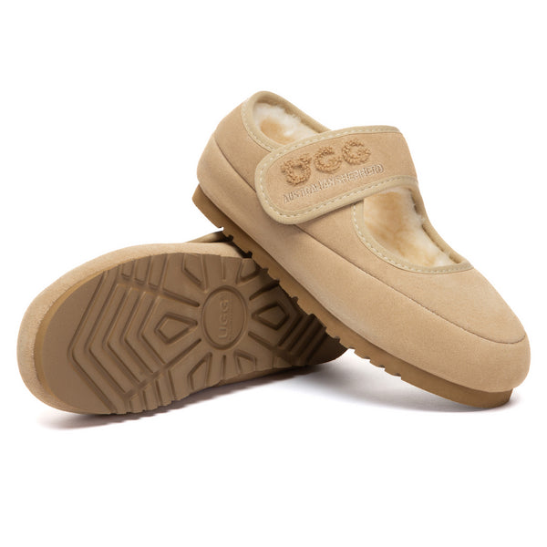 Kids adjustable strap Mary Jane slippers by EverUgg featuring soft UGG slippers with a secure strap and classic design.