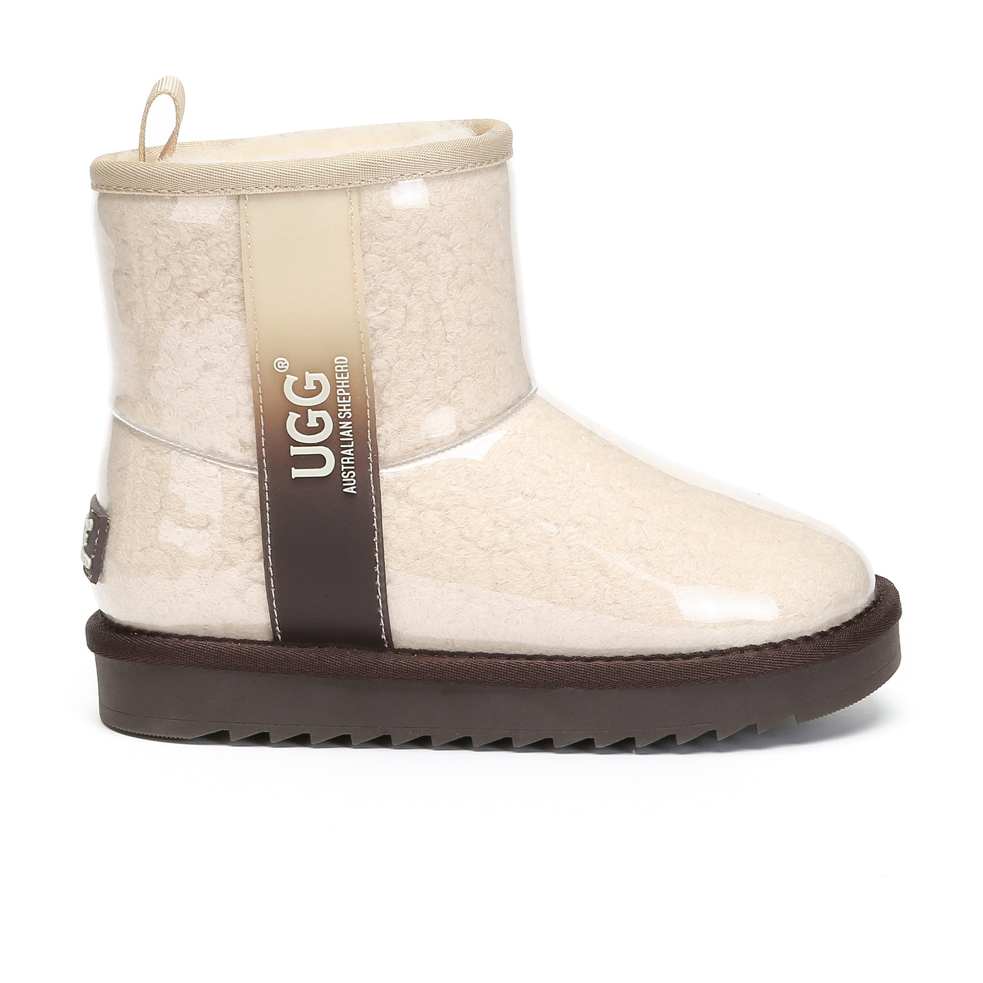 Kids coated Neo UGG rain boots by EverUgg featuring waterproof design and colorful rubber exterior suitable for wet weather.