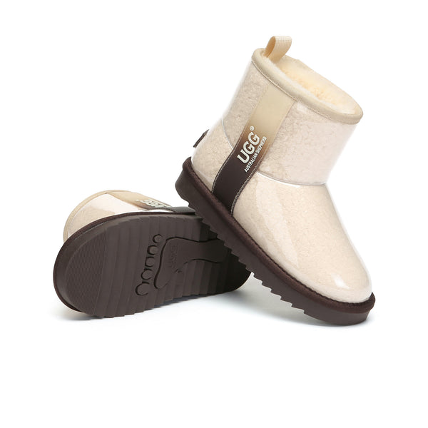 Kids coated Neo UGG rain boots by EverUgg with waterproof exterior and colorful design, suitable for wet weather.