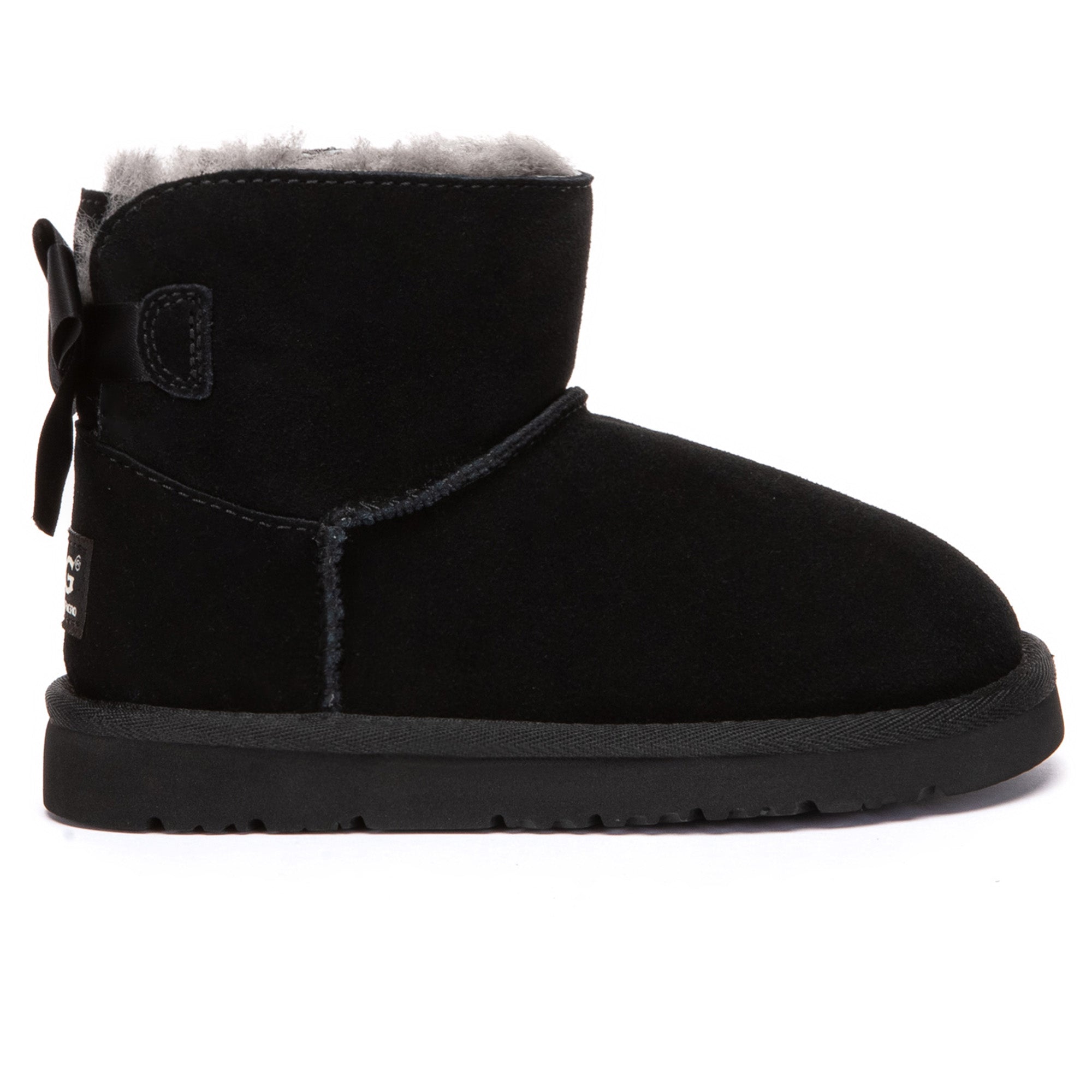 Kids mini classic UGG boots with back bow details in soft, cozy material, designed by EverUgg for stylish comfort.