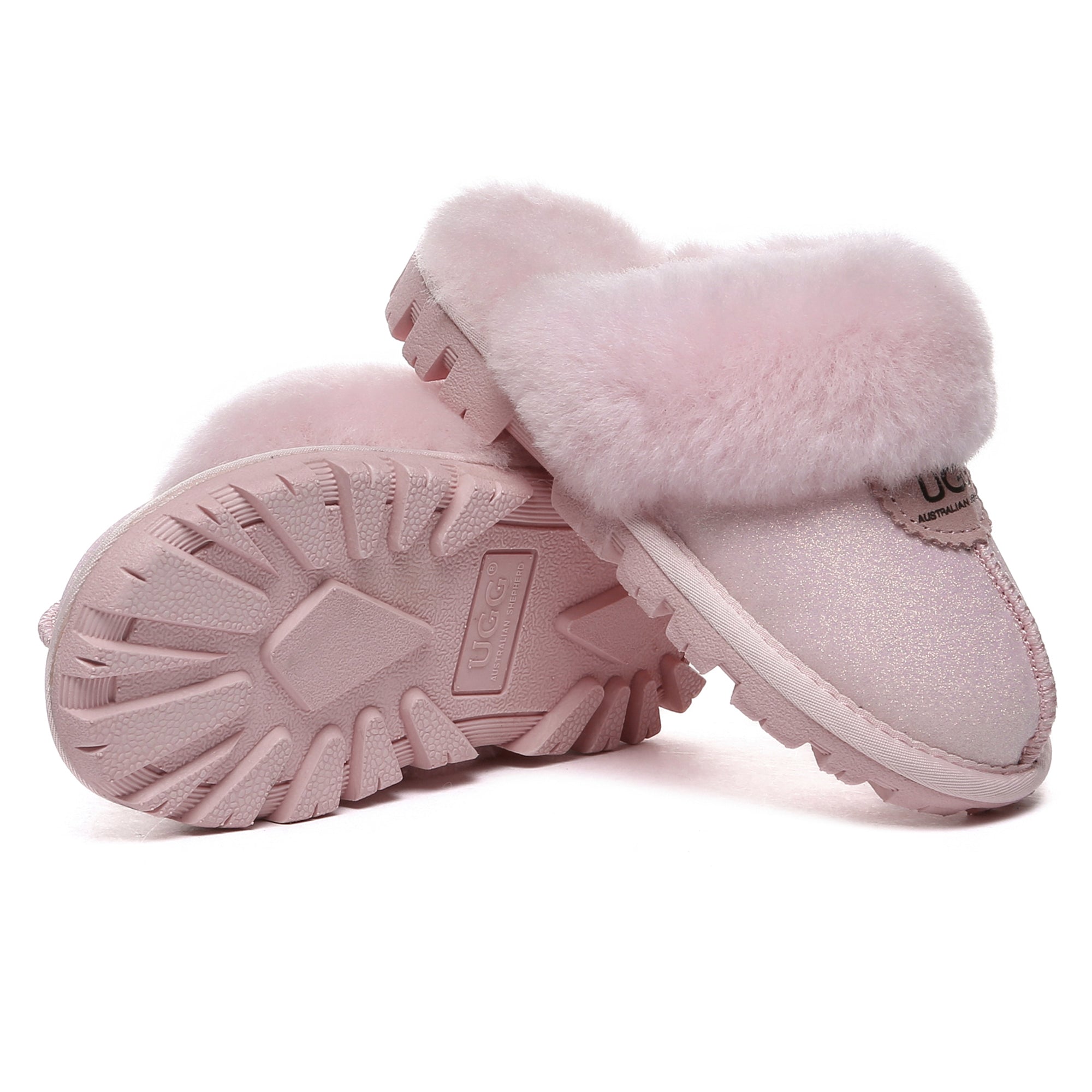 Kids sparkle UGG slippers by EverUgg featuring glittery finish and cozy interior, perfect for comfortable indoor wear.