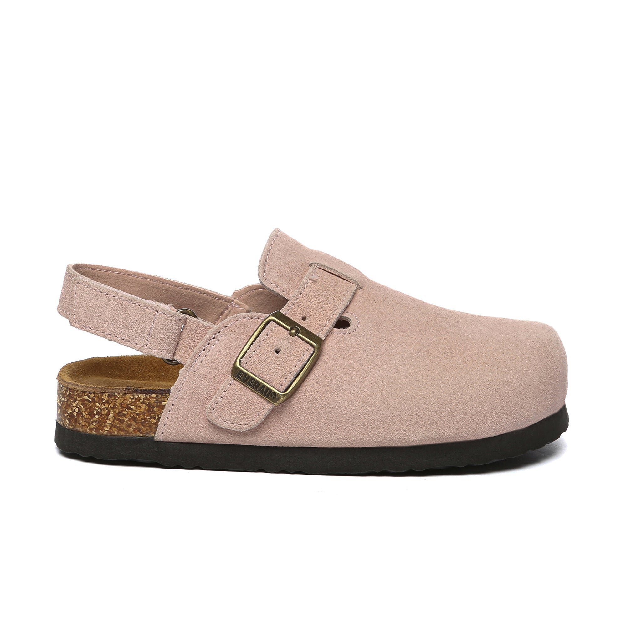 Pink kids' suede slingback clogs sandals by EverUgg, featuring a comfortable design and durable suede material.