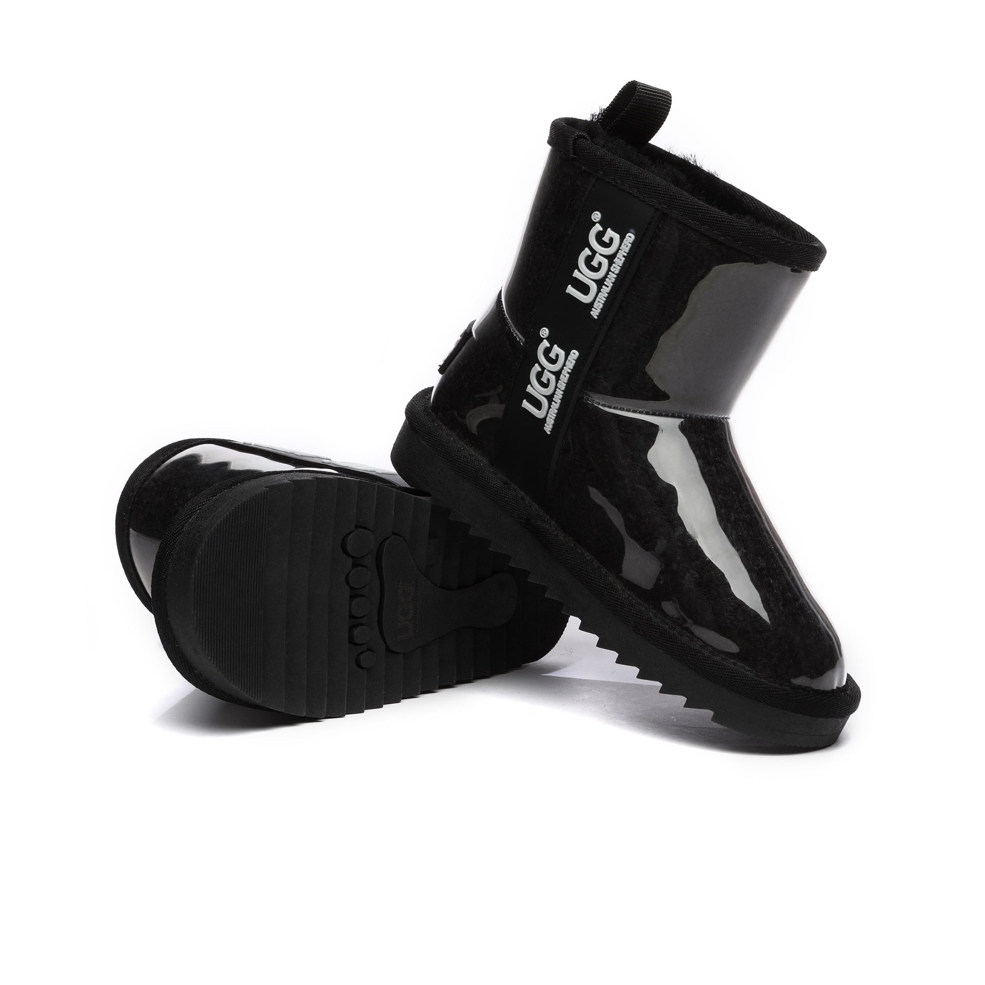 Kids waterproof EverUgg boots in brown with fuzzy lining, featuring rugged soles and ankle height for winter weather.