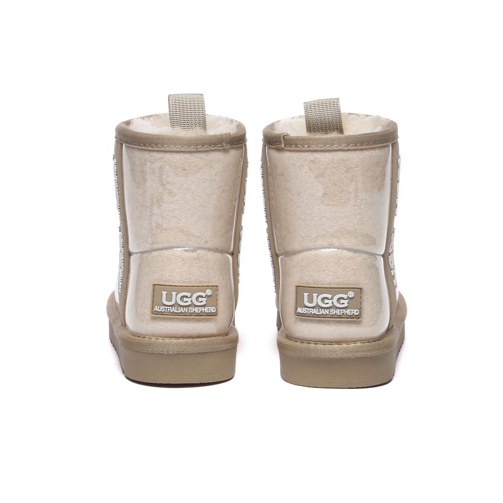 Kids waterproof UGG boots in cream color by EverUgg, featuring cozy sheepskin lining and durable waterproof material.