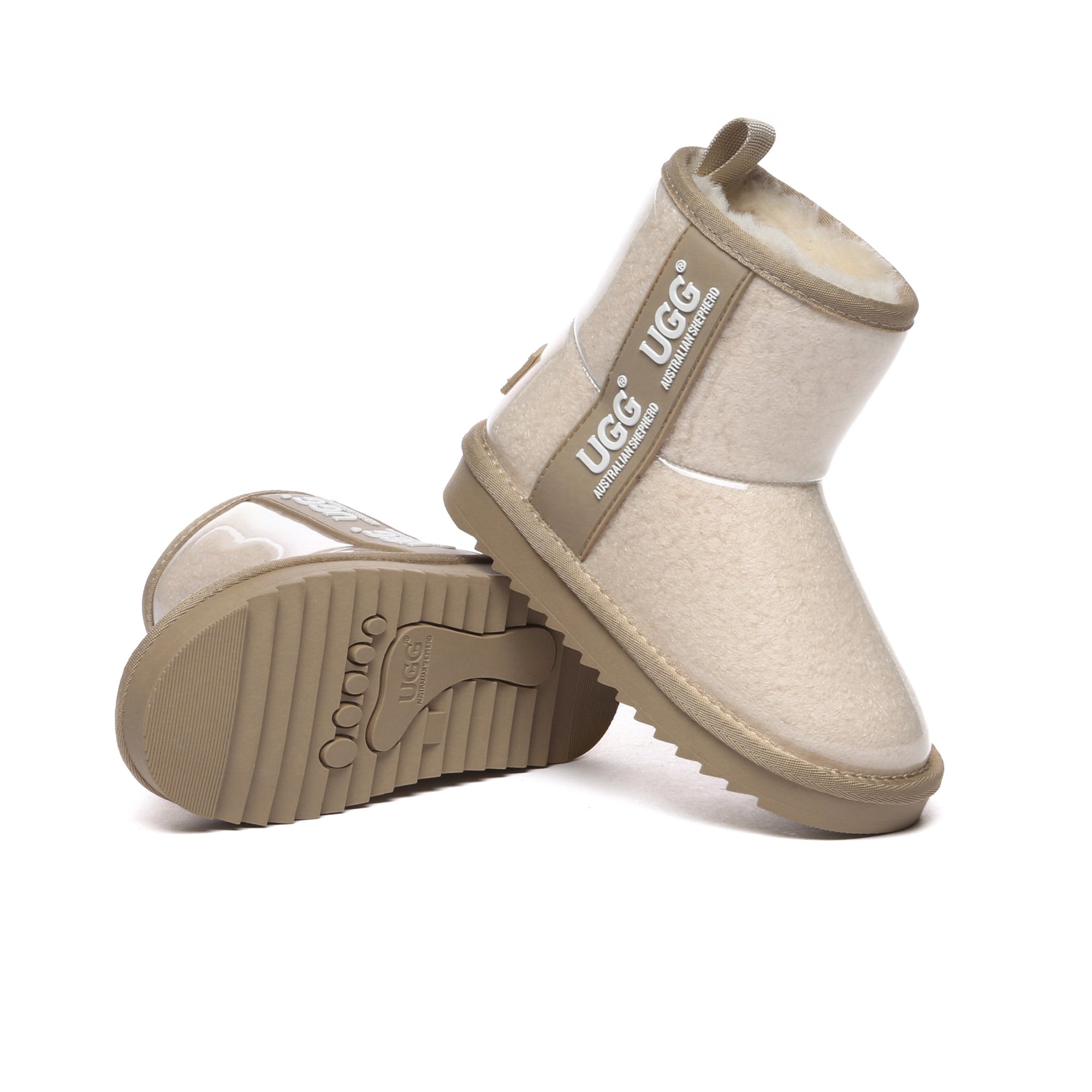 Kids waterproof UGG boots in cream by EverUgg, featuring cozy shearling lining and durable waterproof exterior.