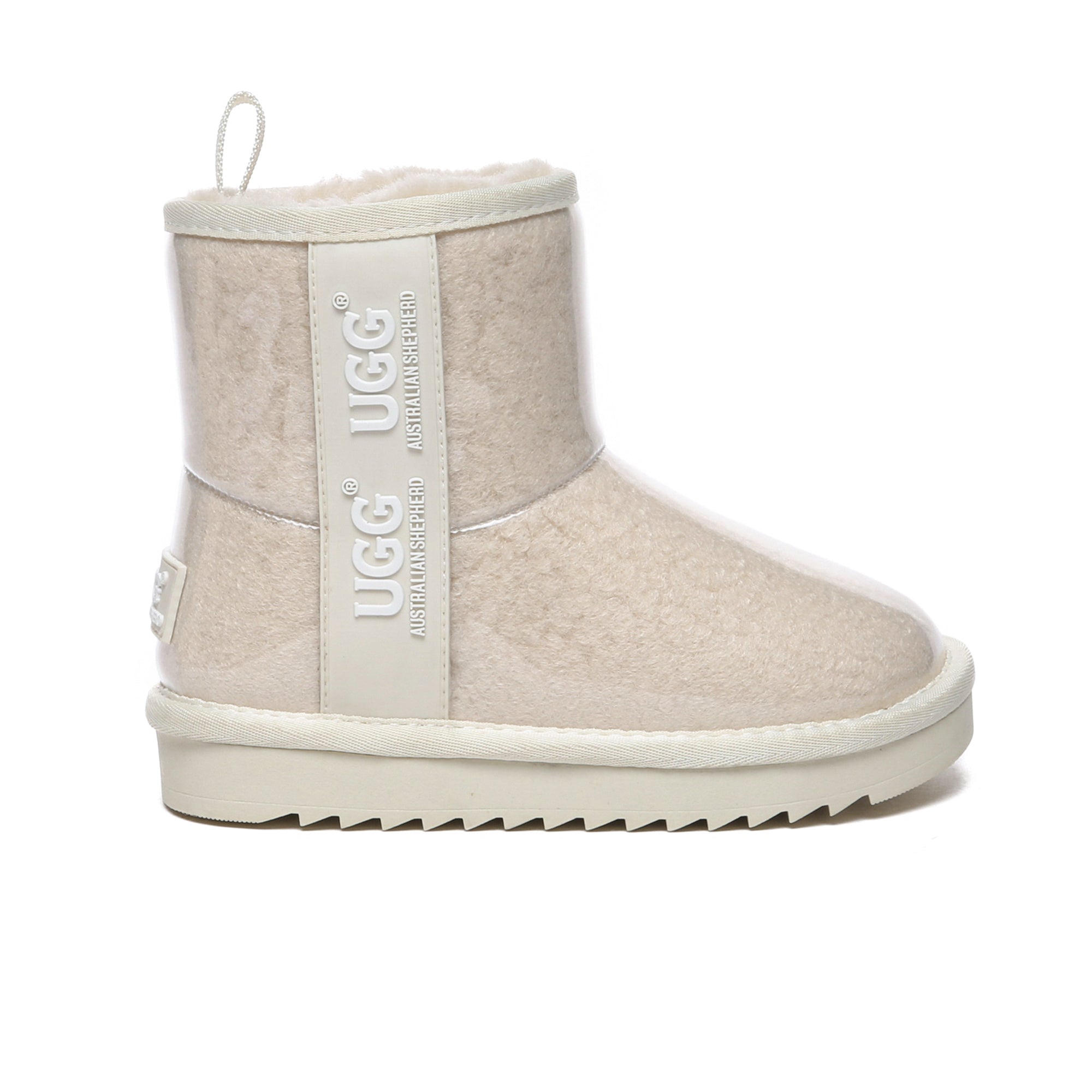 Kids waterproof EverUgg boots in cream milk color, featuring cozy sheepskin lining and durable waterproof exterior.