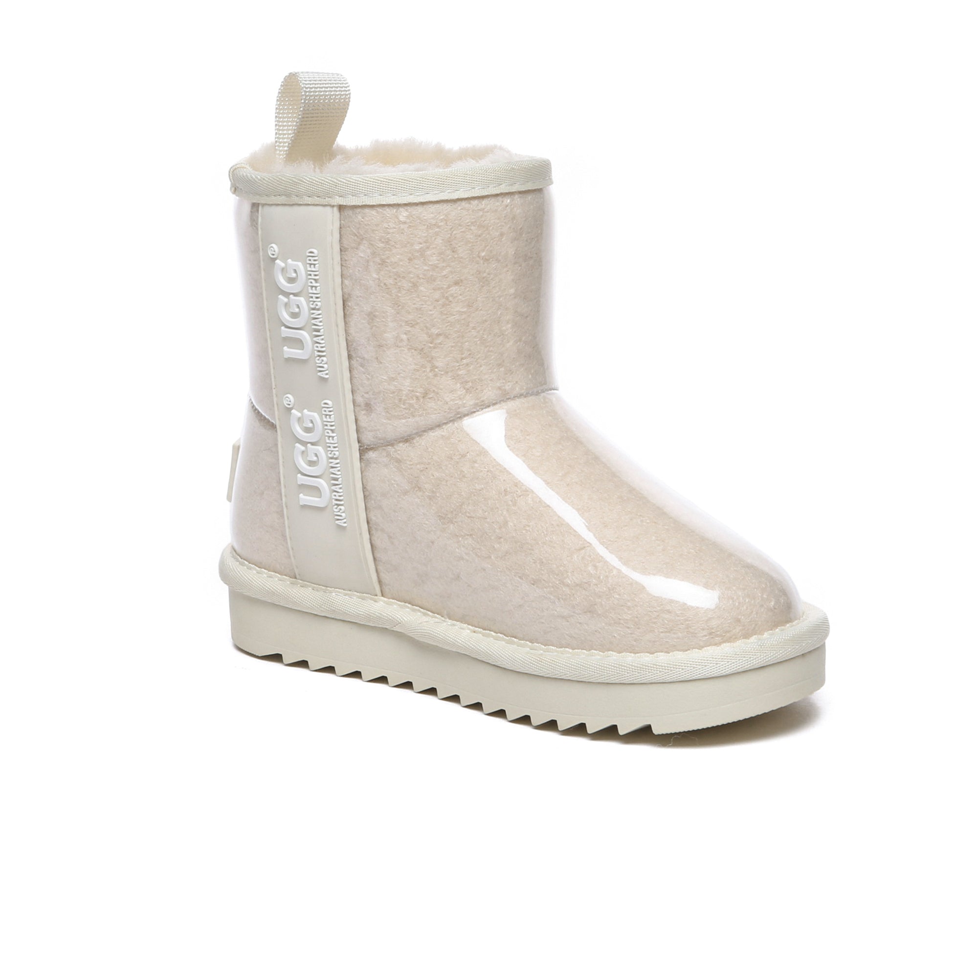 Kids waterproof UGG boots by EverUgg in cream milk color, featuring cozy shearling lining and durable waterproof exterior.
