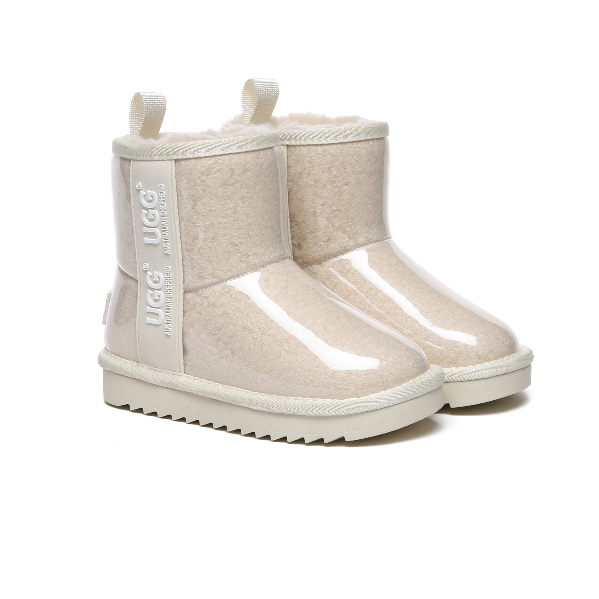 Kids waterproof UGG boots in cream milk color by EverUgg, featuring cozy sheepskin lining and durable waterproof design.