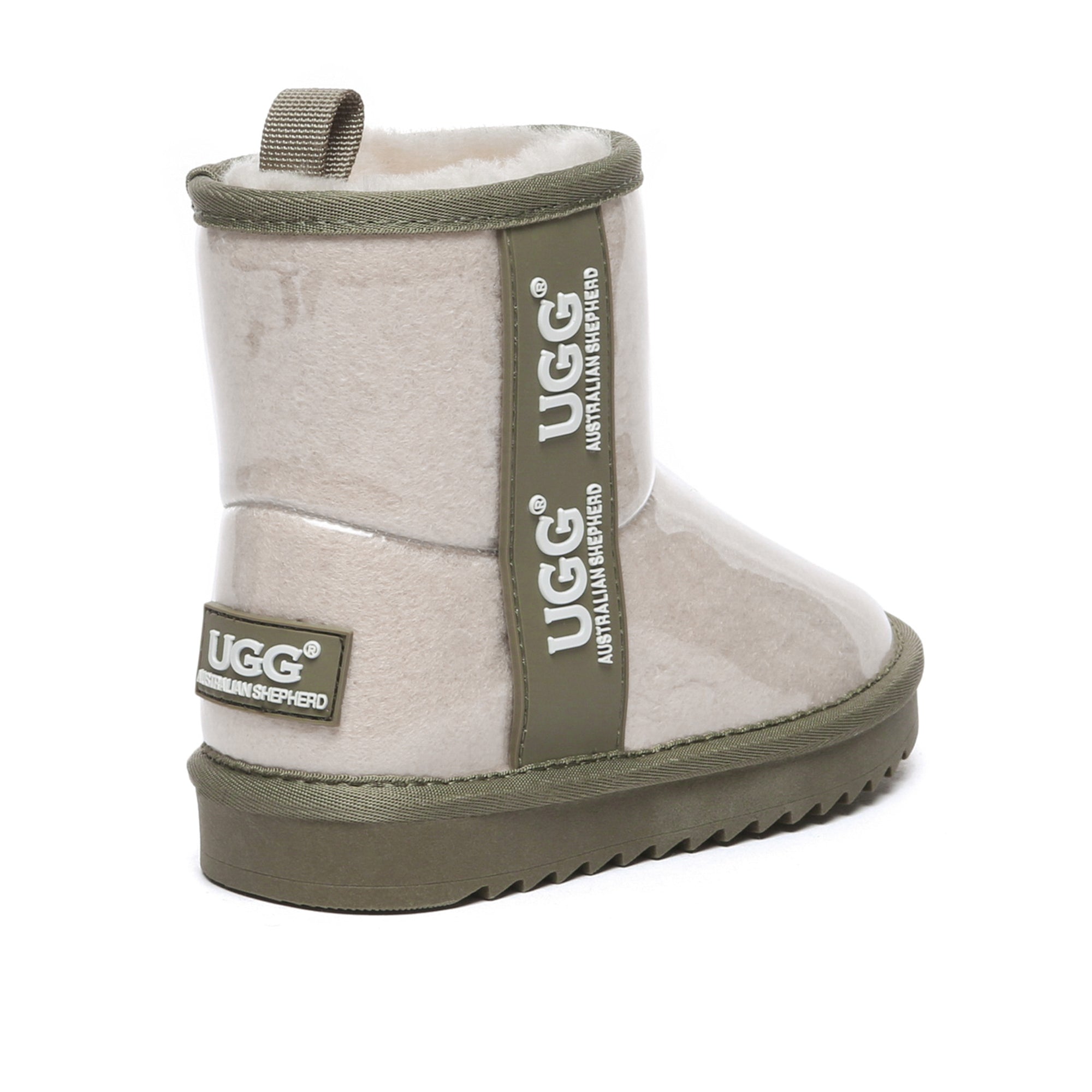 Kids waterproof UGG boots by EverUgg in cream color with plush interior, designed for warmth and comfort in wet weather.