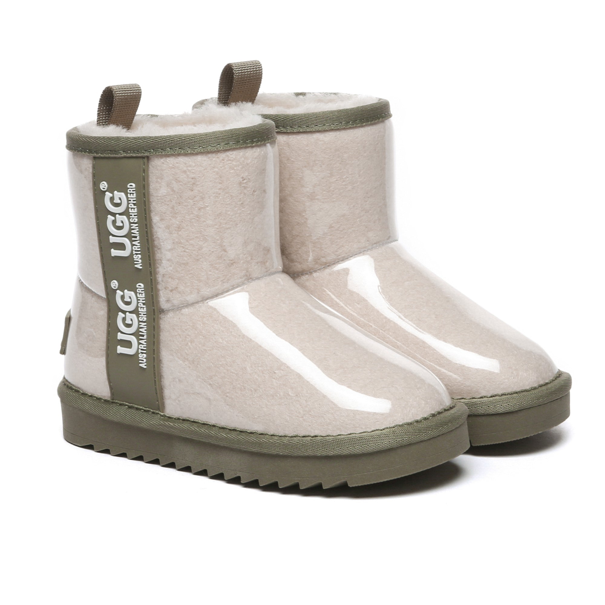 Kids waterproof UGG boots by EverUgg in cream color, featuring plush interior and durable waterproof design for winter wear.