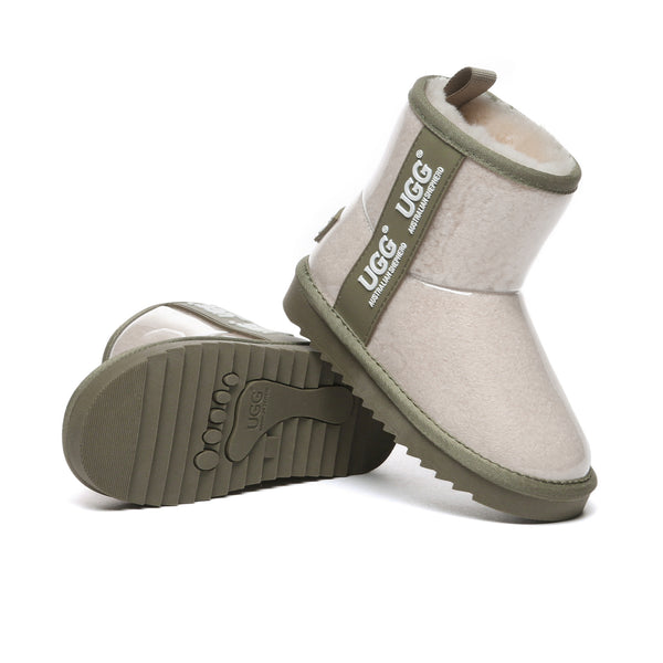 Kids waterproof UGG boots in cream color by EverUgg, featuring cozy fleece lining and durable waterproof material.
