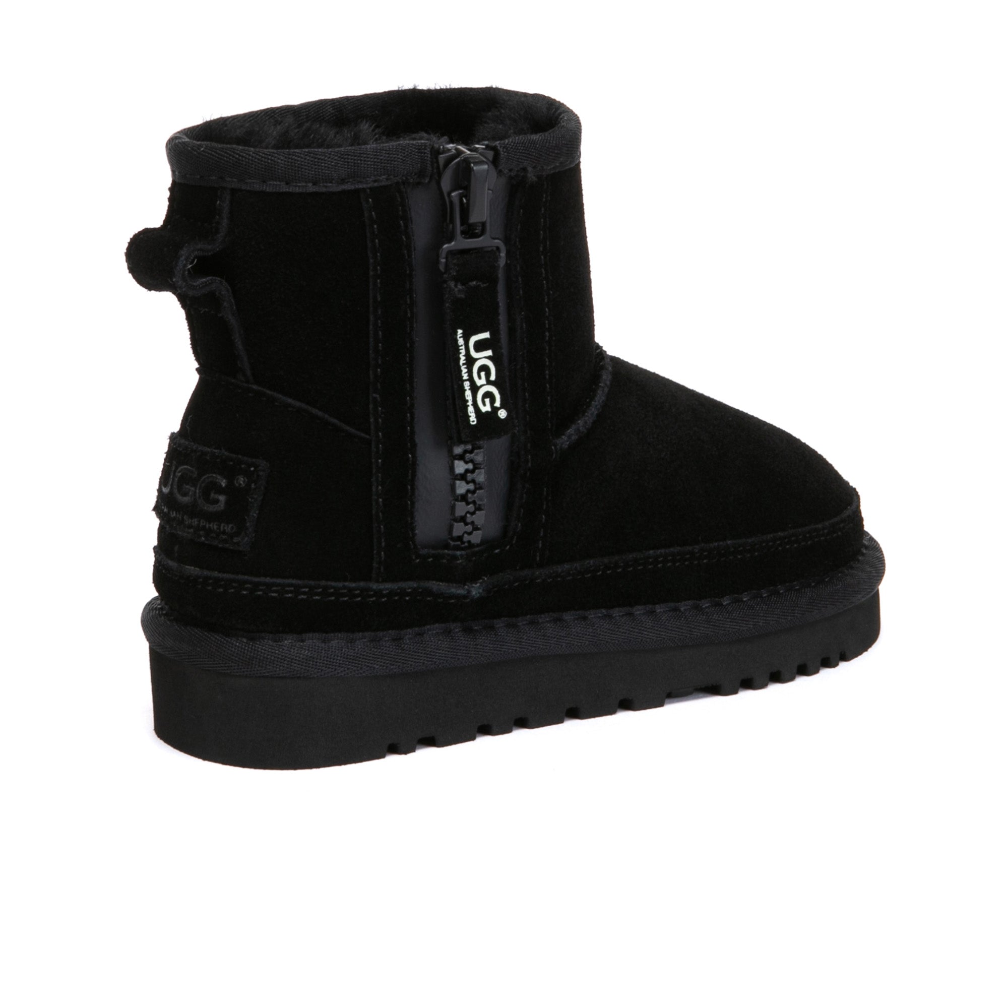Kids EverUgg Zip Mini Classic UGG Boots in cozy sheepskin with zip closure, perfect for stylish and warm winter wear.