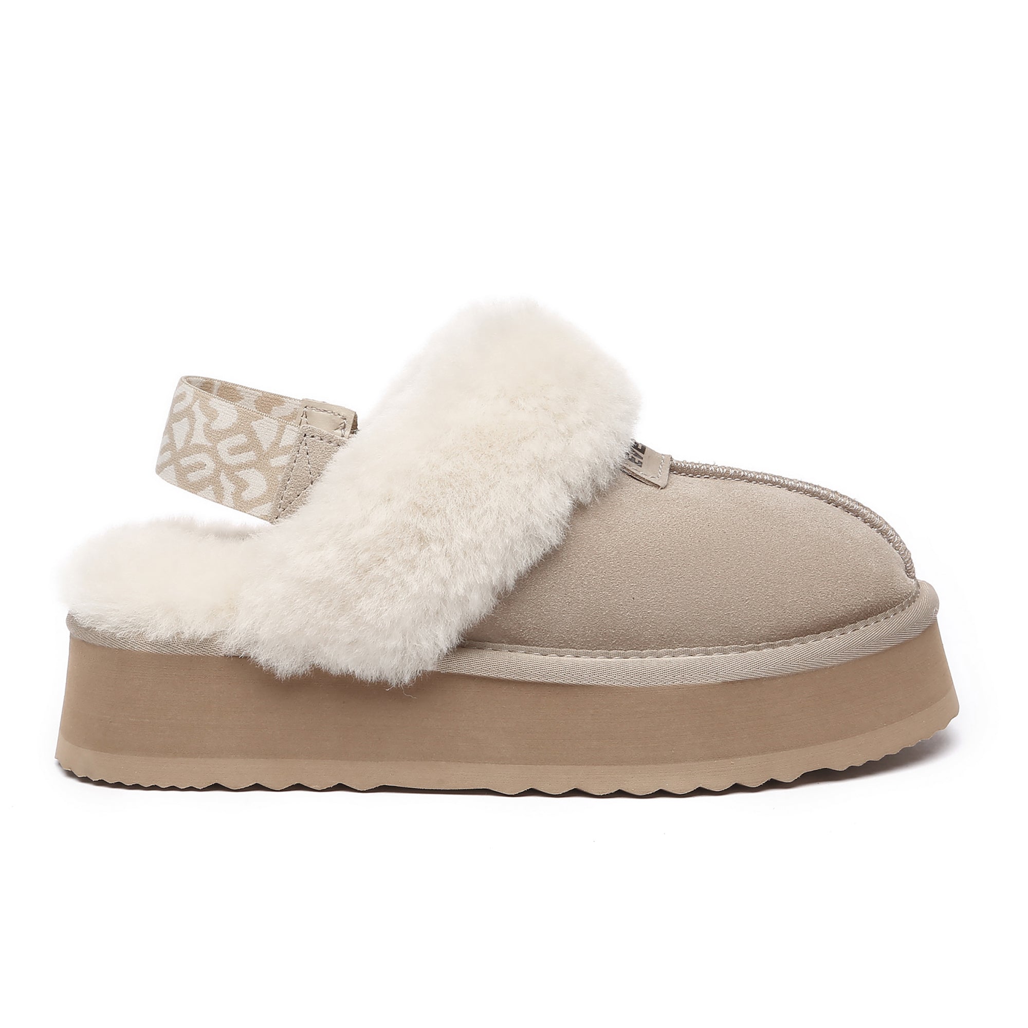 EverUgg Kirra Platform slippers with thick soles and cozy UGG-style design, shown in sandy color on a neutral background.