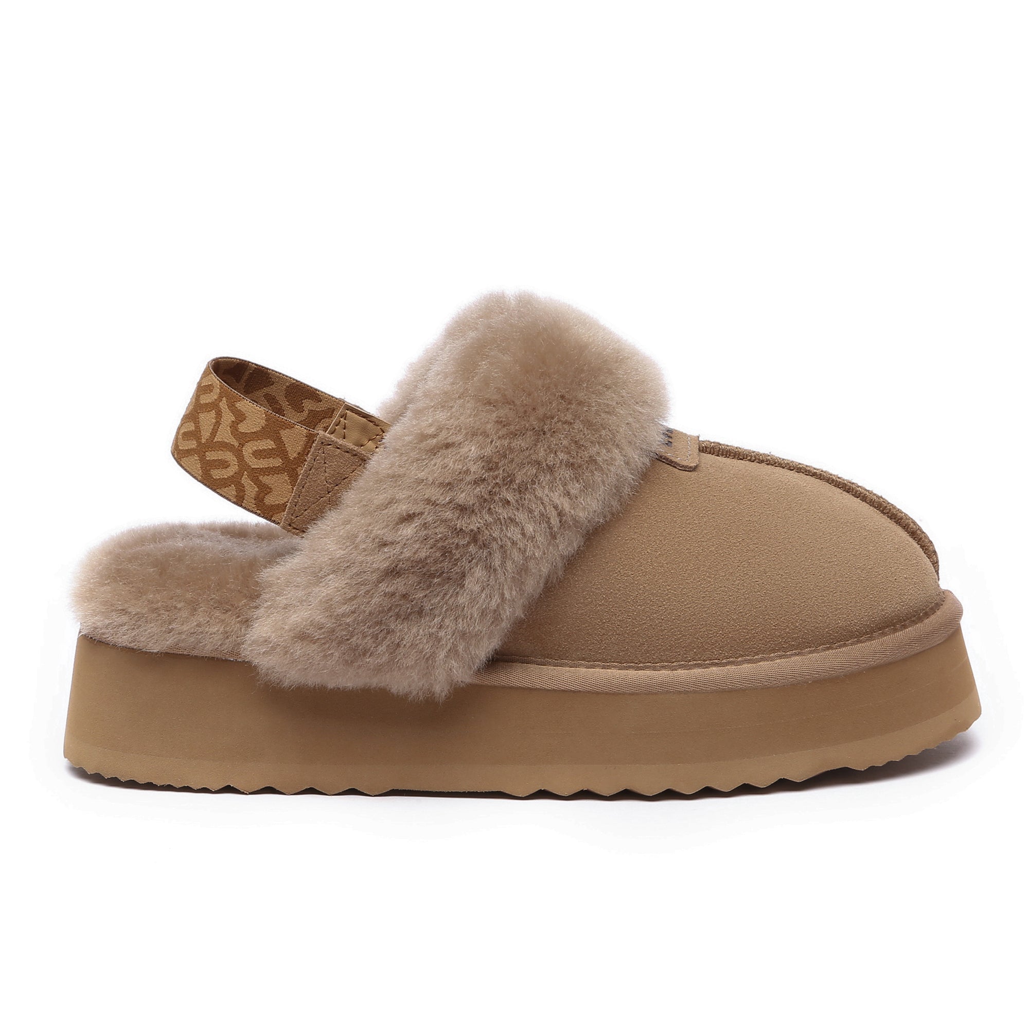 Caramel EverUgg Kirra Platform slippers with thick sole and soft UGG lining, showcasing a cozy and stylish slip-on design.