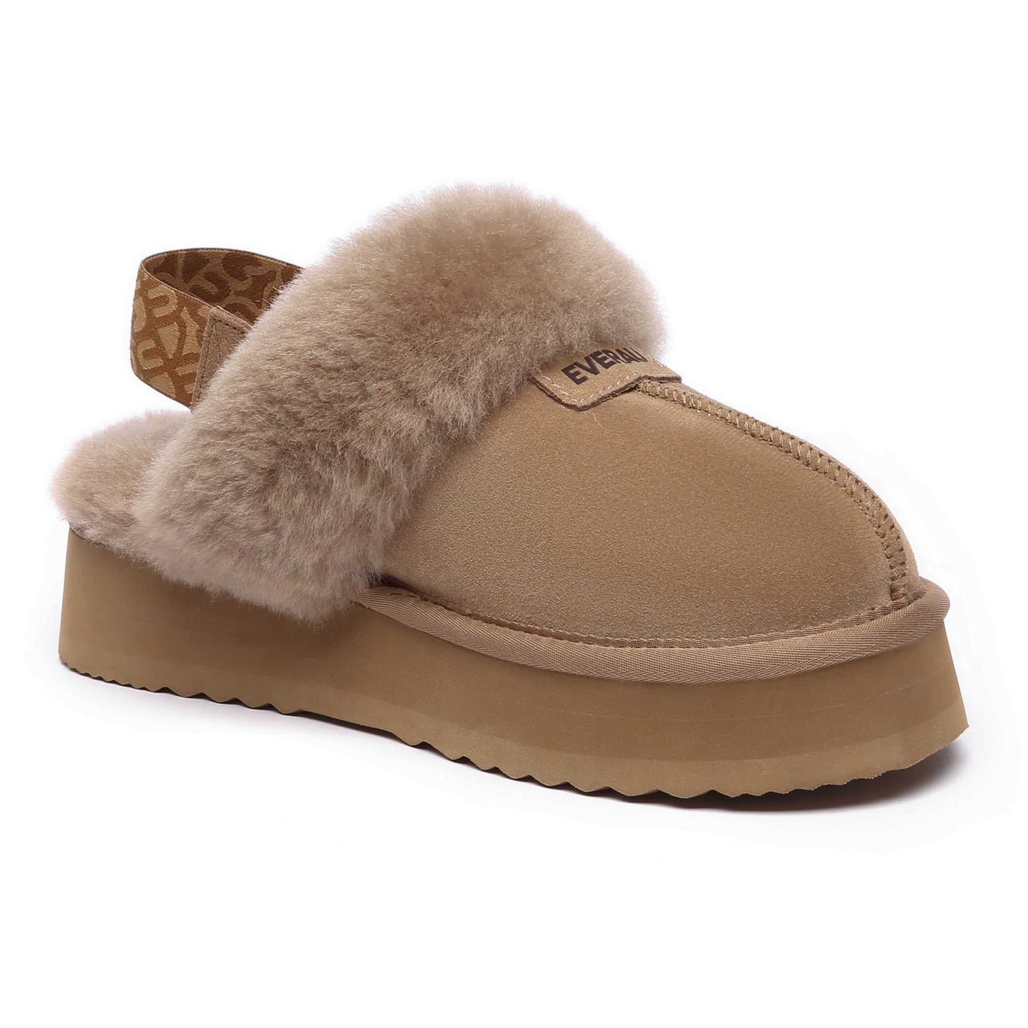 EverUgg Kirra Platform UGG slippers in caramel color, showcasing their stylish platform design and cozy interior.