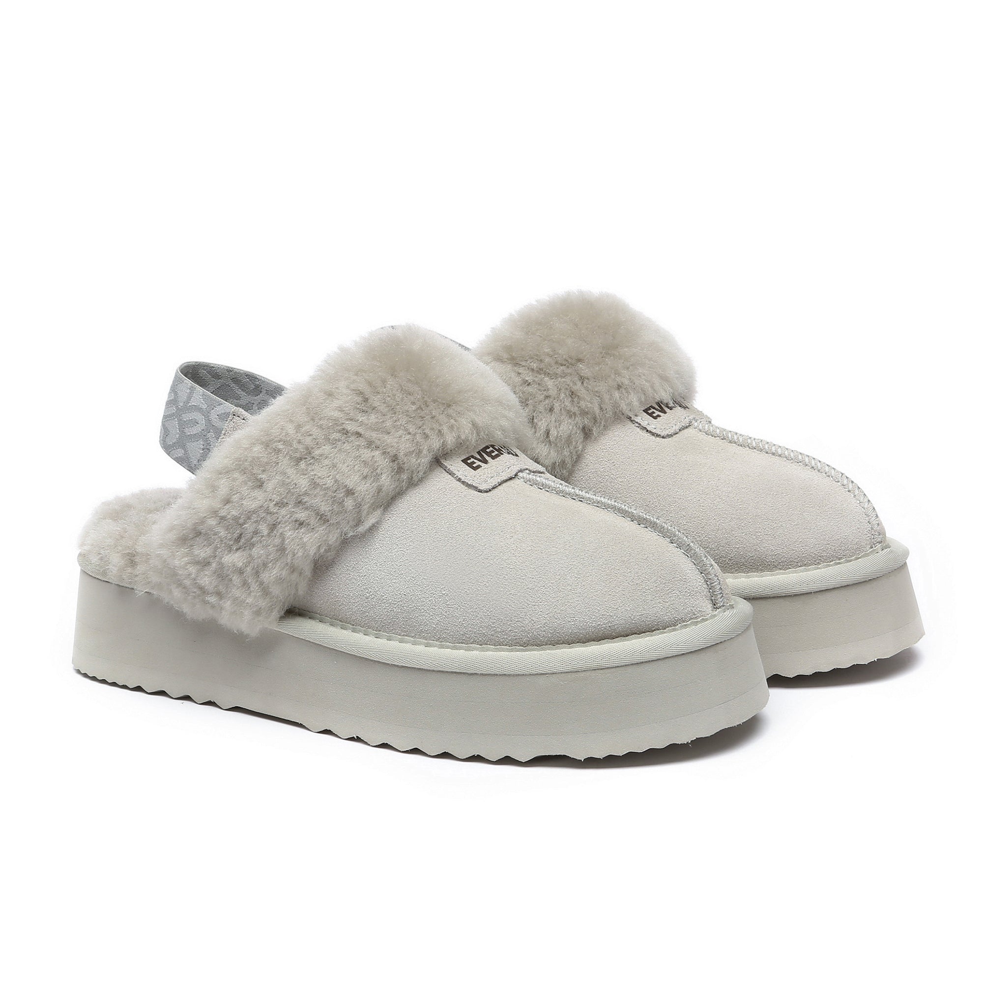 EverUgg Kirra Platform UGG slippers in grey with a thick platform sole, cozy and stylish for casual wear.