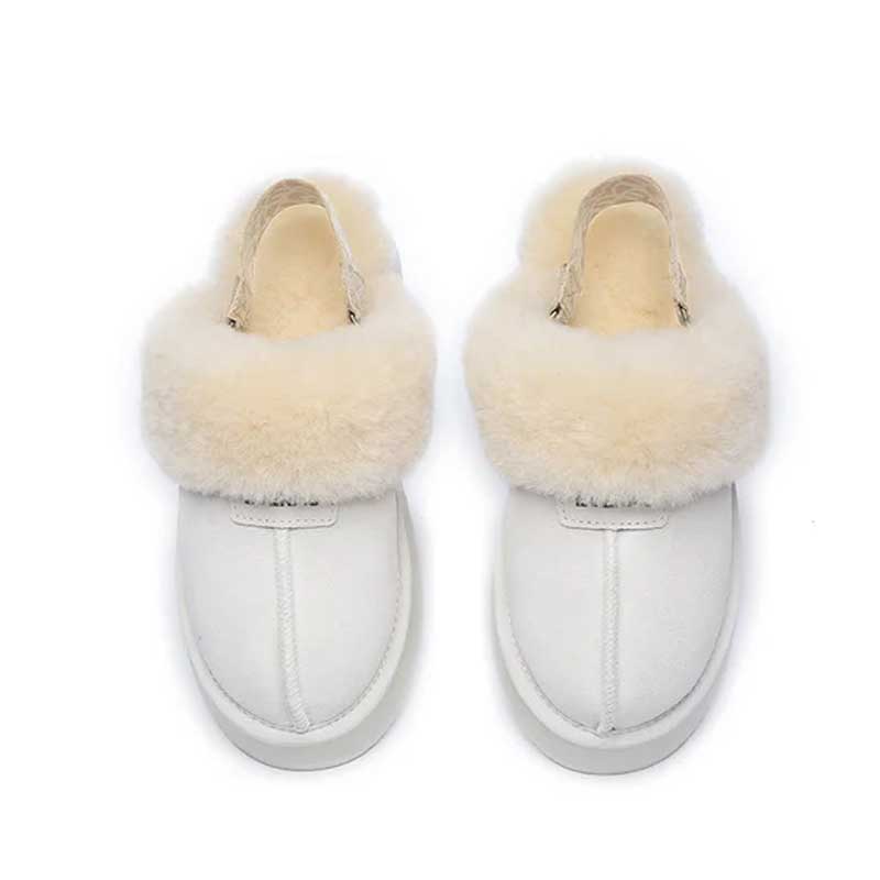 White EverUgg Kirra Platform slippers with thick soles and plush interior, perfect for cozy indoor wear.