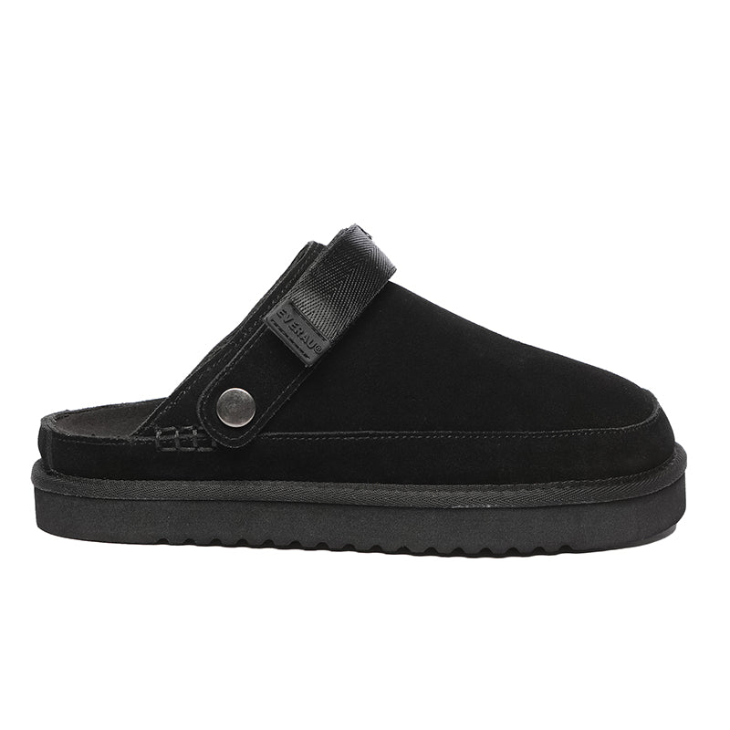 Black Kylee UGG slippers by EverUgg featuring soft plush material and slip-on design for cozy comfort.