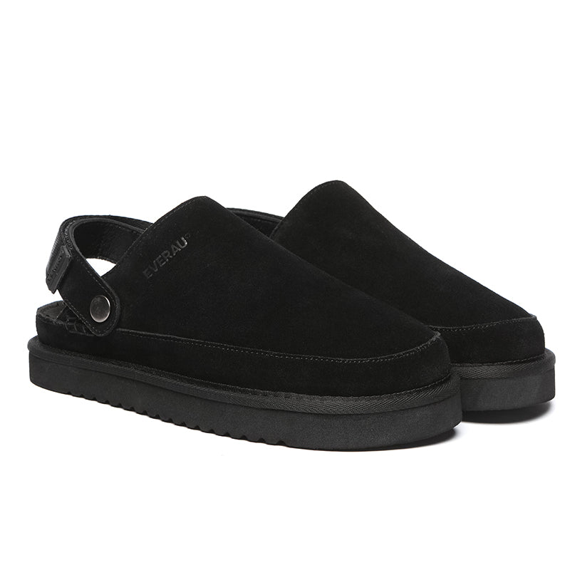 Black EverUgg Kylee UGG slippers with plush lining and slip-on design, shown on a neutral background.