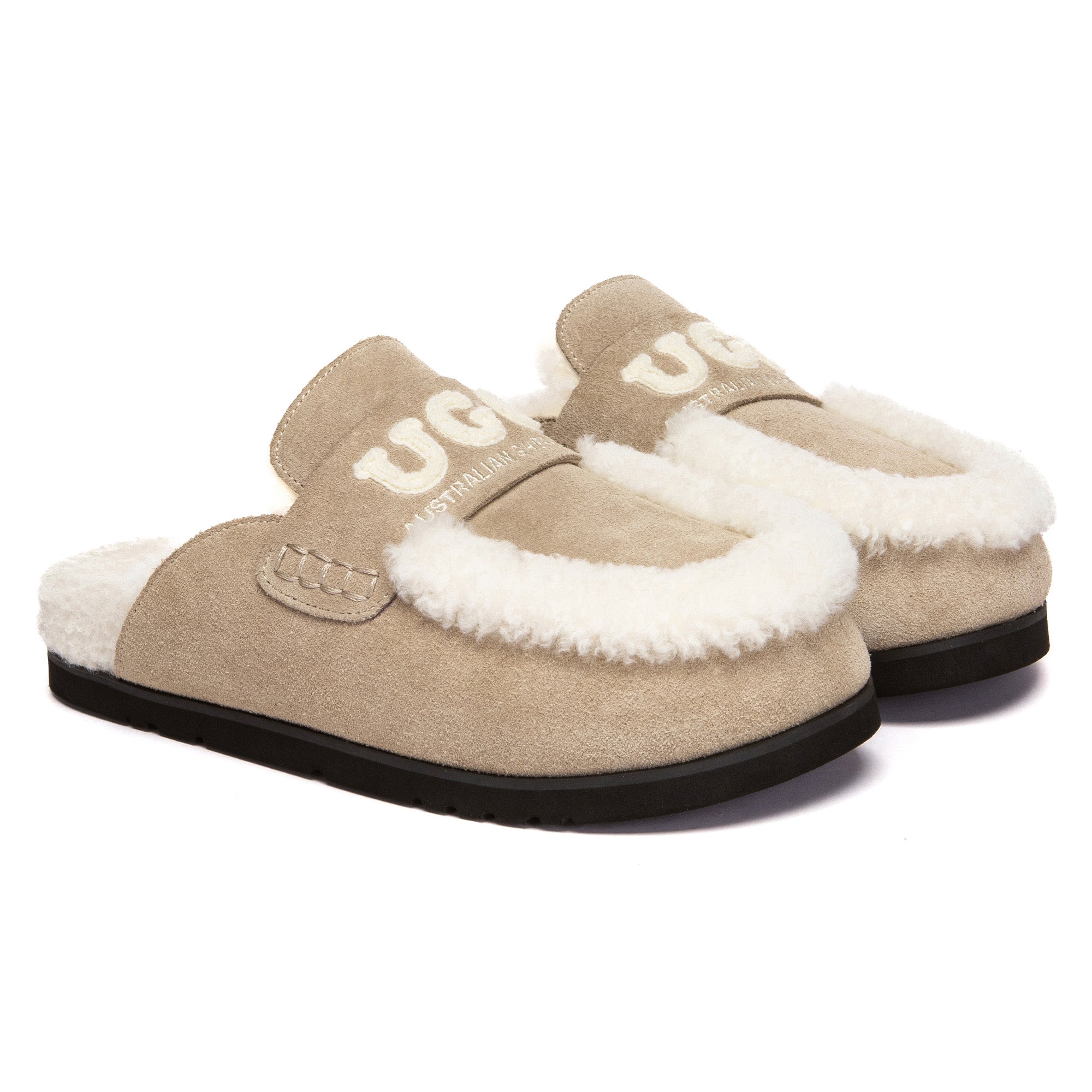 EverUgg Laura shearling logo slippers with cozy UGG design and soft interior, perfect for comfortable indoor wear.