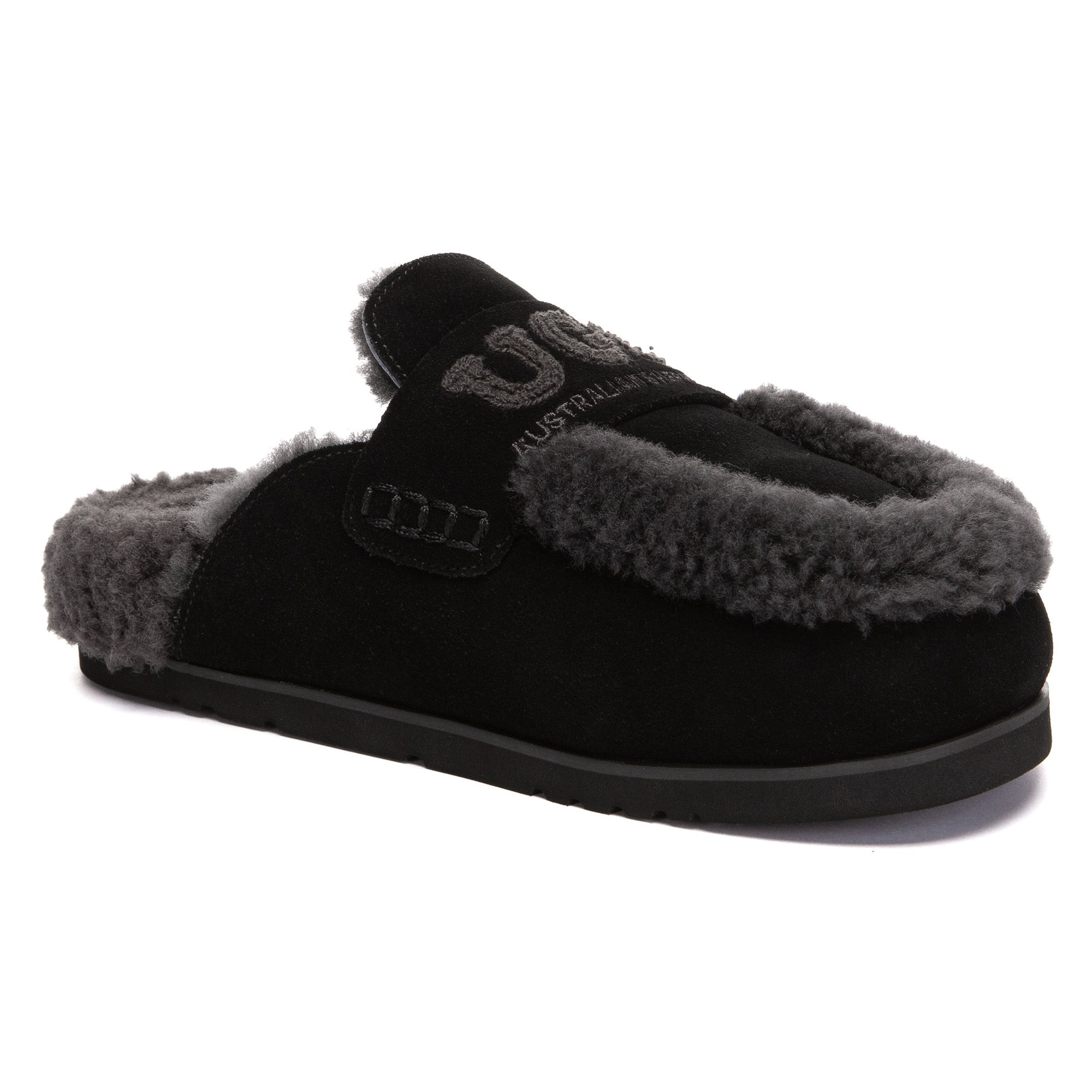 EverUgg Laura Shearling Logo slippers featuring soft shearling lining and UGG branding, designed for cozy comfort.