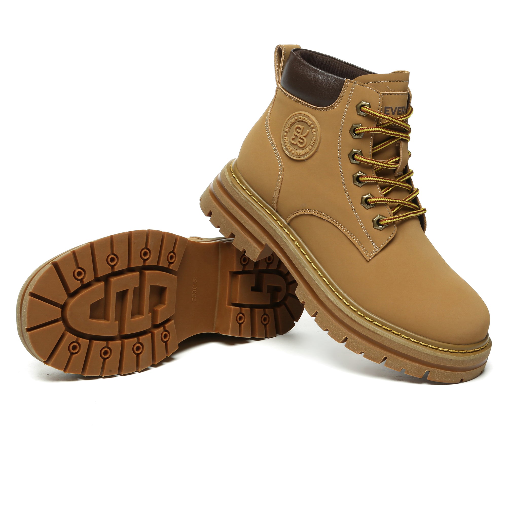 Women's Leather High Top Timber Boots by EverUgg featuring brown leather with sturdy soles and stylish high-top design.