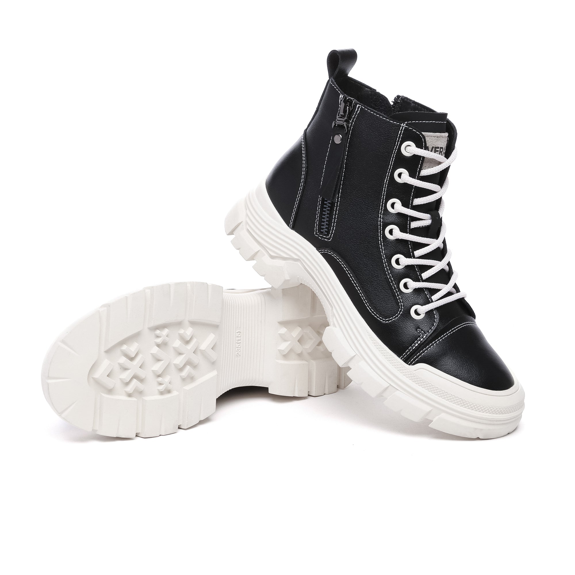 EverUgg leather lace-up chunky boots with zipper details, stylish women’s sneaker-style shoes with rugged soles.