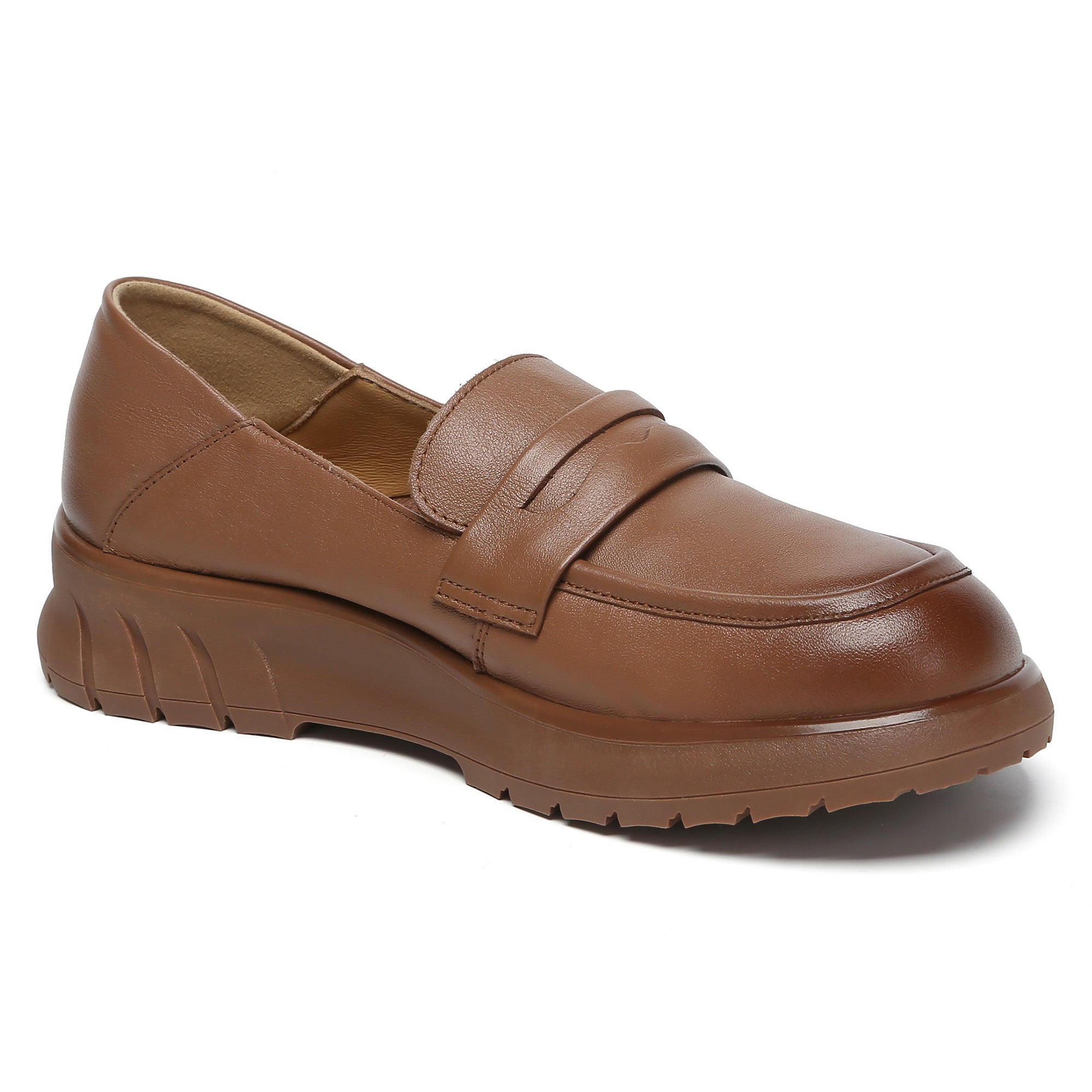 EverUgg leather slip-on loafer showing smooth brown leather upper and classic slip-on design for men's footwear.