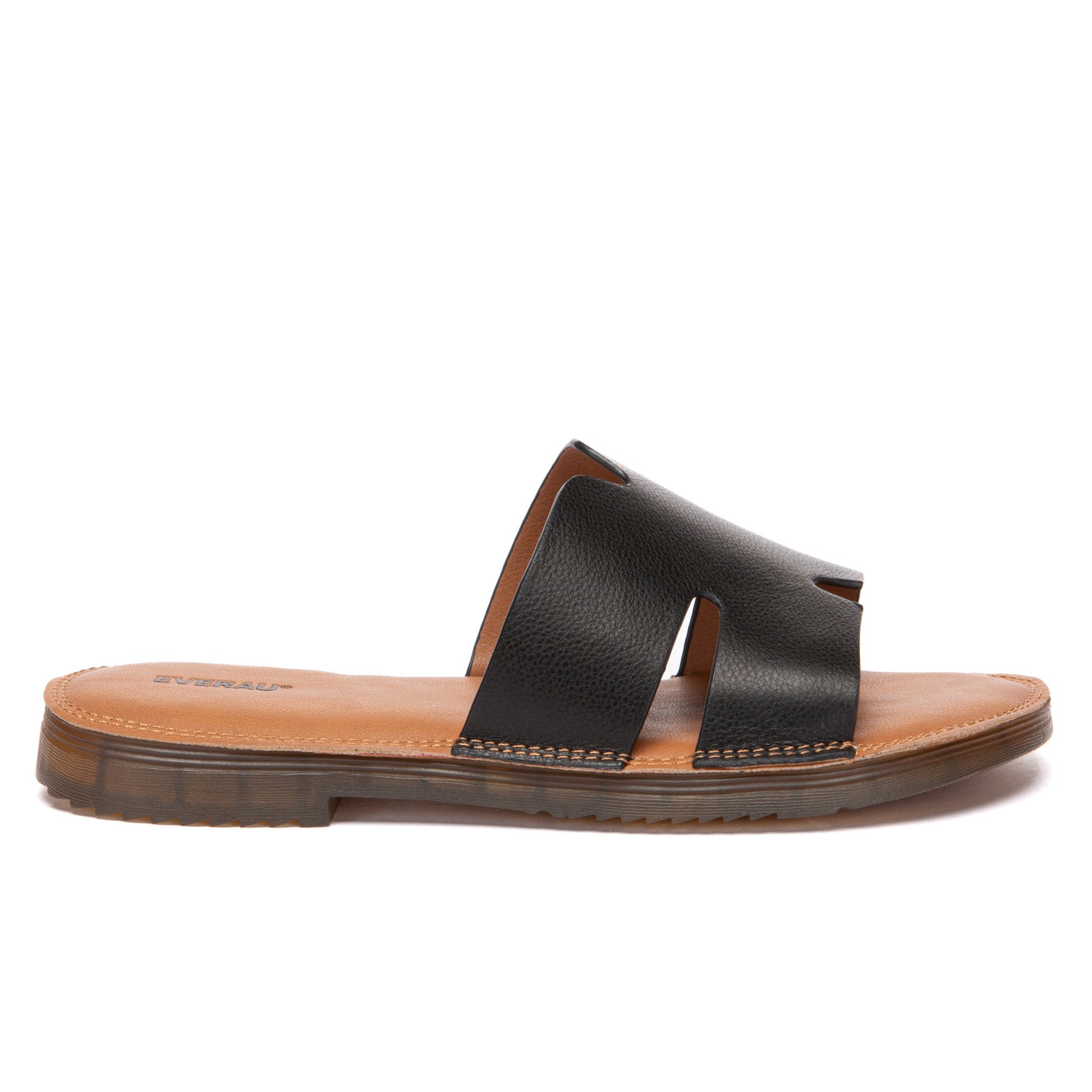 EverUgg leather woven flat slides for women, stylish slip-on slippers with braided leather design and comfortable flat sole.