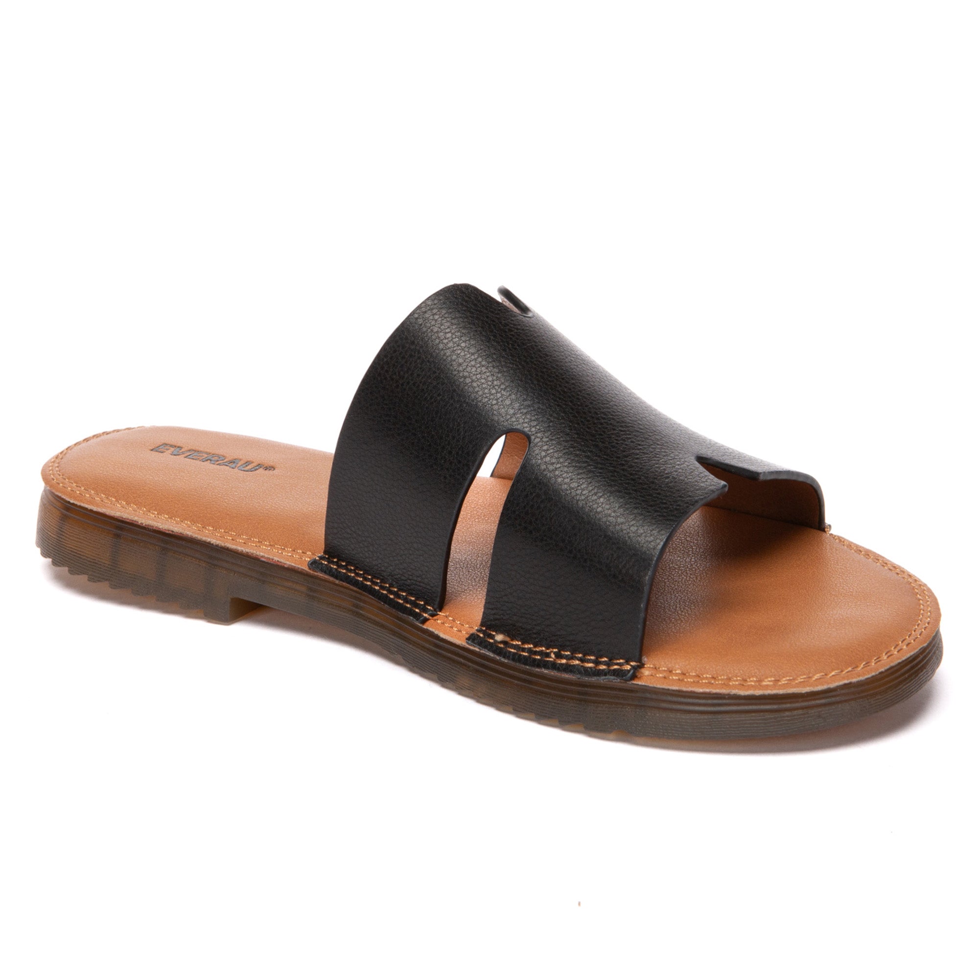 EverUgg leather woven flat slides for women, stylish slip-on shoes with a woven design and comfortable flat sole.