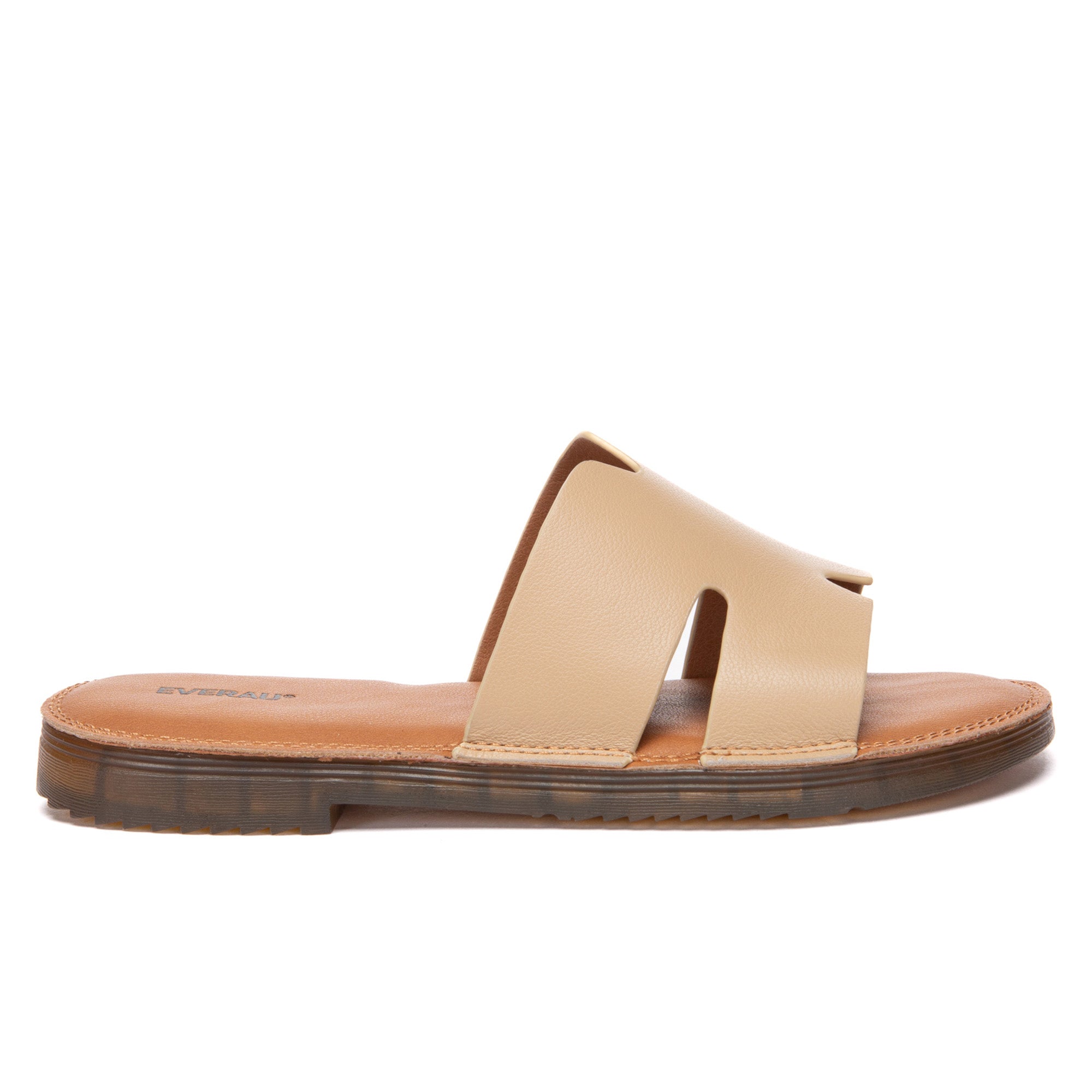 EverUgg leather woven flat slides for women, casual slip-on shoes with woven leather design and flat sole.