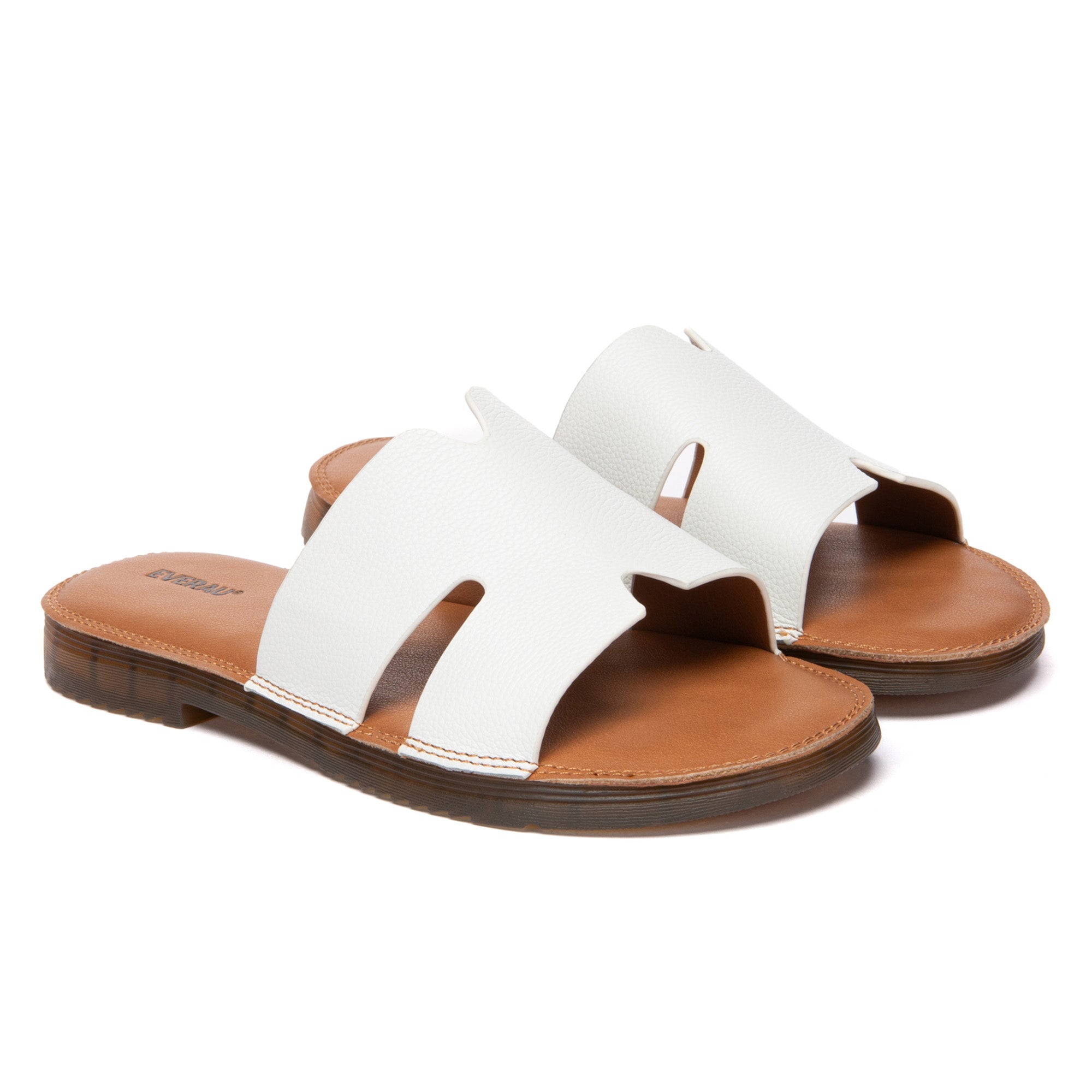 EverUgg leather woven flat slides for women, stylish slip-on slippers with a woven design, perfect for casual wear.