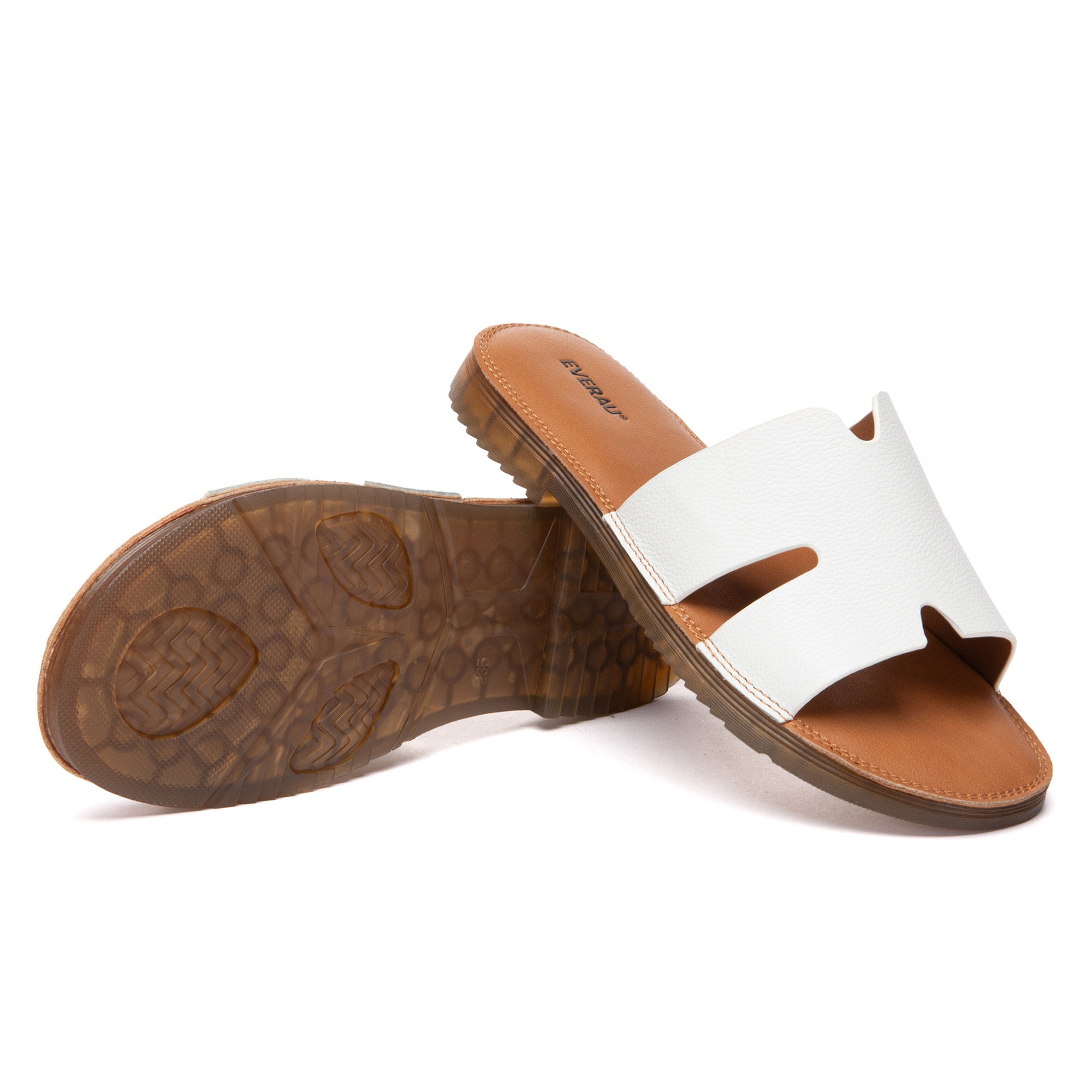 EverUgg leather woven flat slide slippers for women, showcasing stylish woven design and comfortable slip-on footwear.