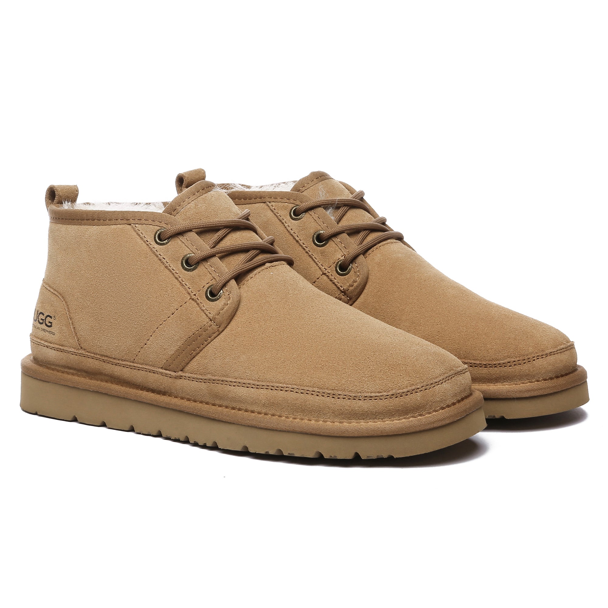 EverUgg Leo Men UGG ankle boots showing black leather shoes with laces and rugged sole for casual wear