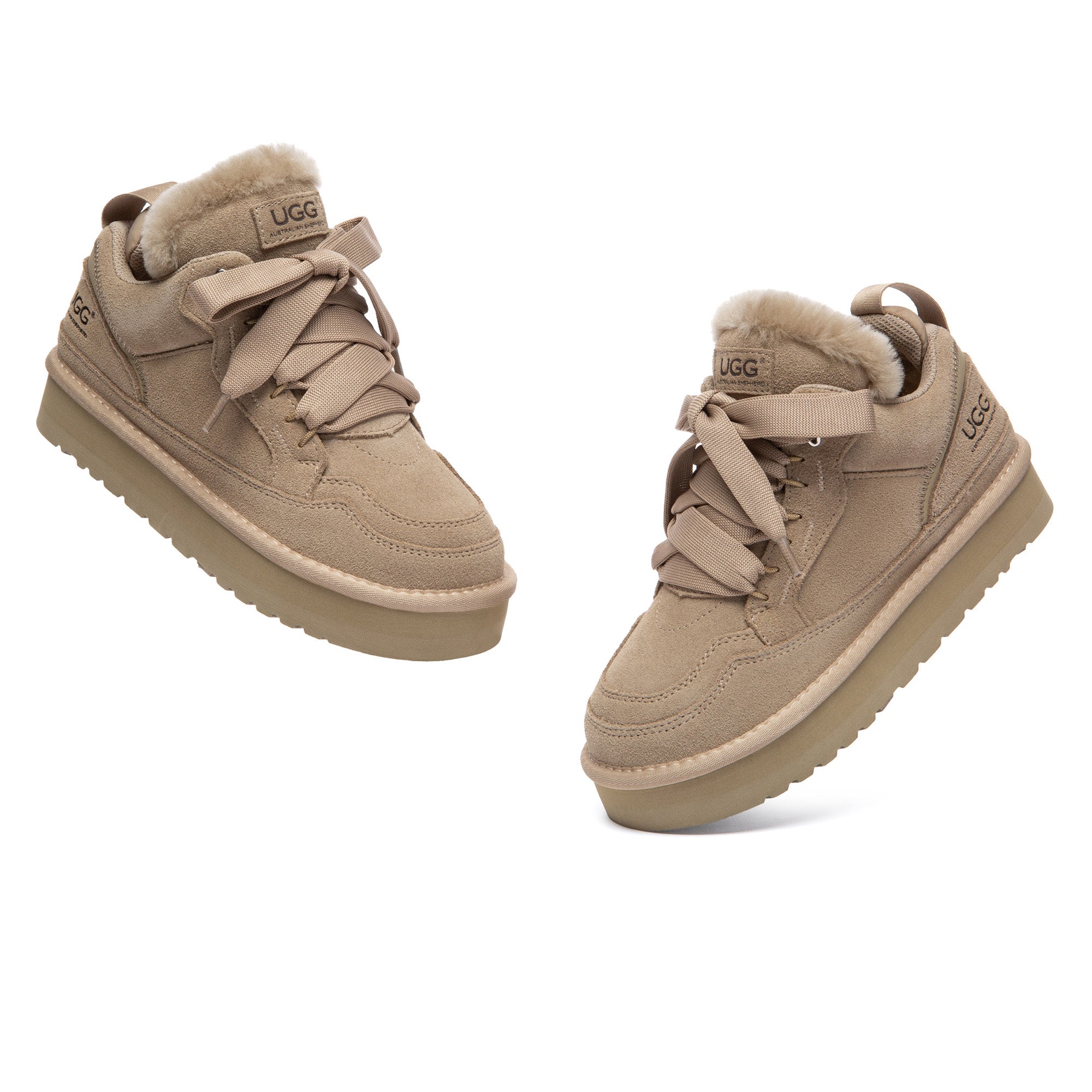EverUgg Lowmael lace-up sneakers with white and beige color, featuring casual design and cushioned soles for everyday wear.