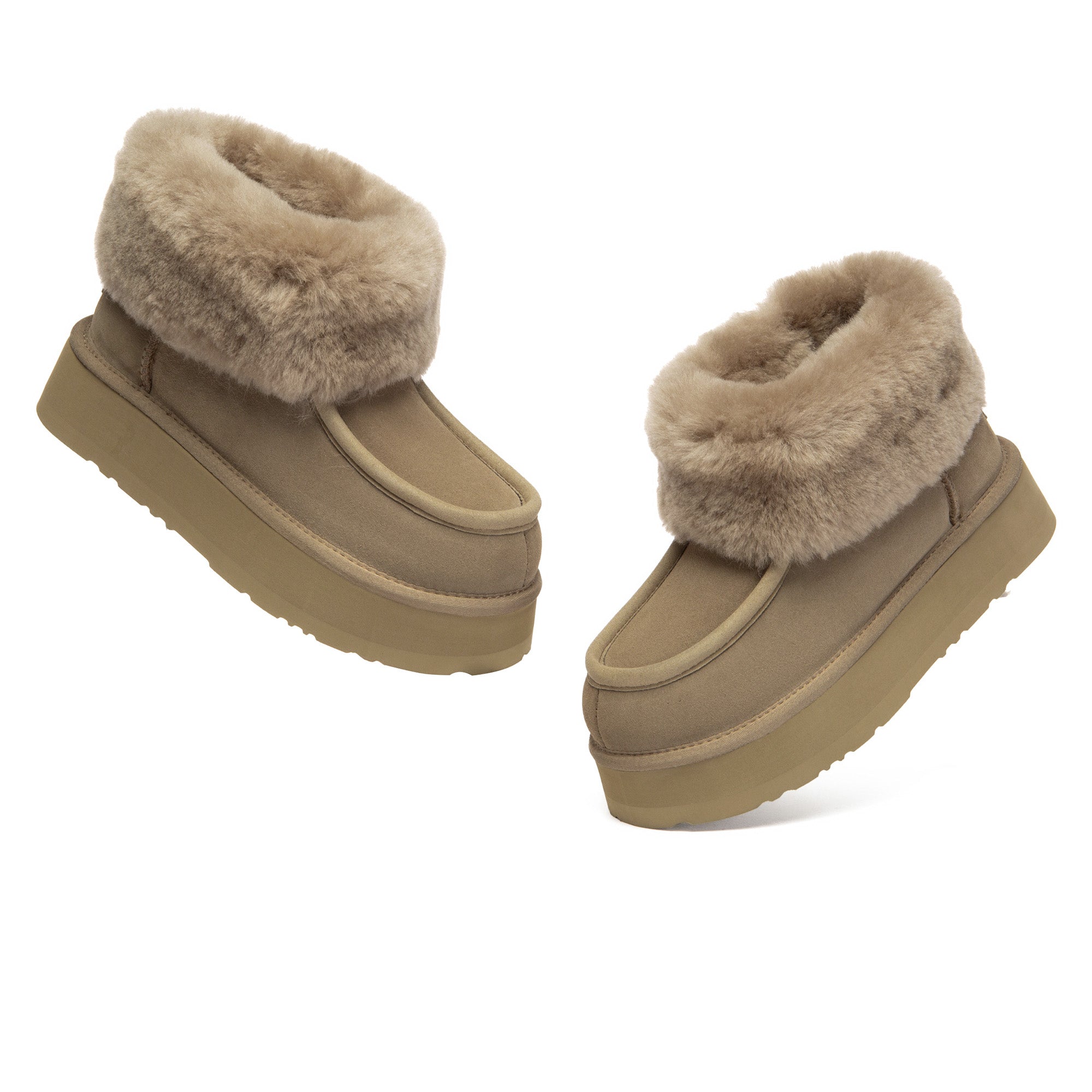 EverUgg Luffy Ankle Platform UGG slippers with cozy design and ankle height, featuring soft material and stylish platform sole.
