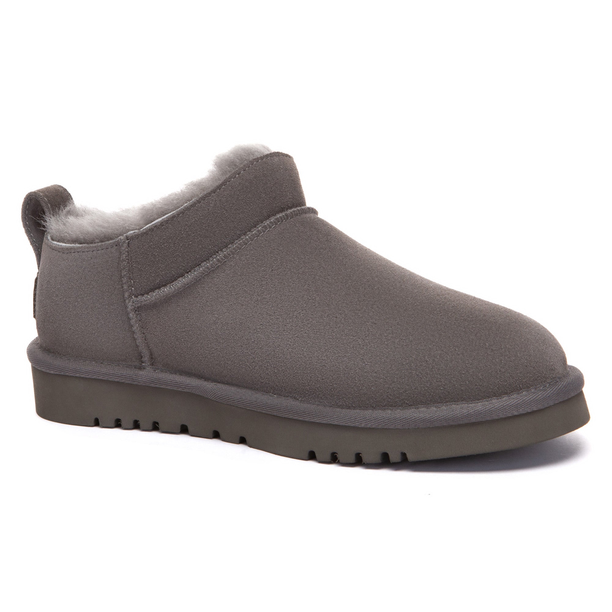 EverUgg Lune Nano Ankle Classic UGG Boots in black, showing the soft suede exterior and cozy sheepskin lining.