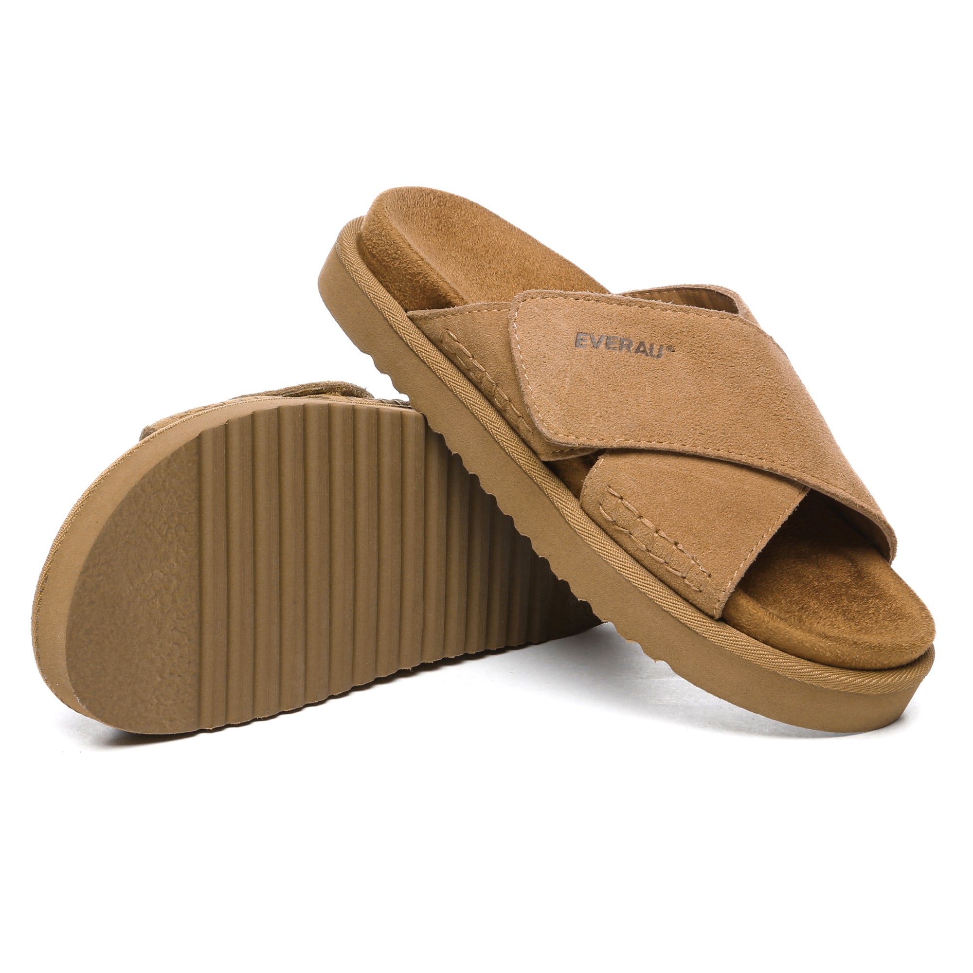 EverUgg Lyla Cross Slip-on Slides for women, close-up of stylish slip-on slippers with cross strap design and cushioned sole.